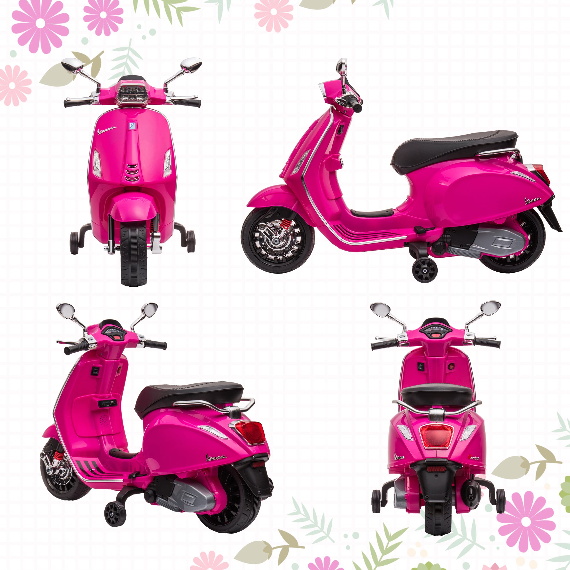 AIYAPLAY Vespa 12V Kids Electric Motorbike - Pink