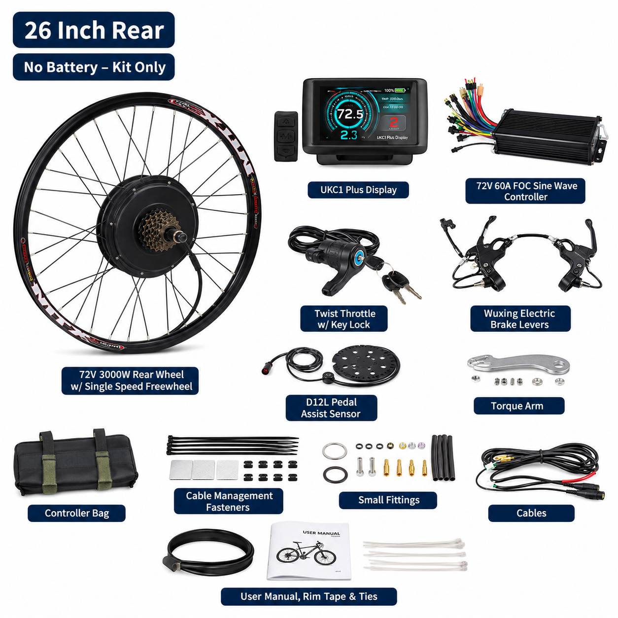 72V 3000W Rear Wheel eBike Conversion Kit 13