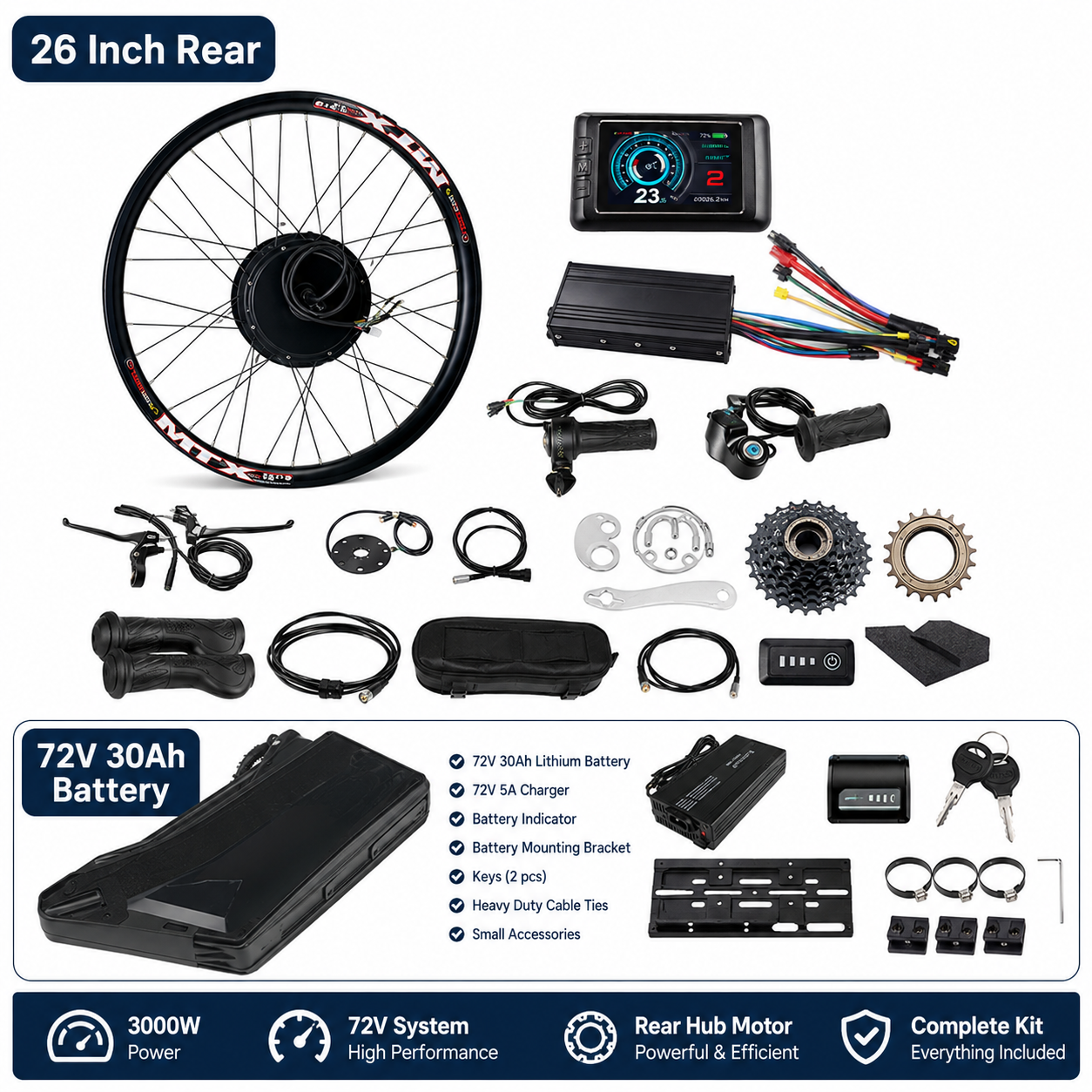 72V 3000W Rear Wheel eBike Conversion Kit 5