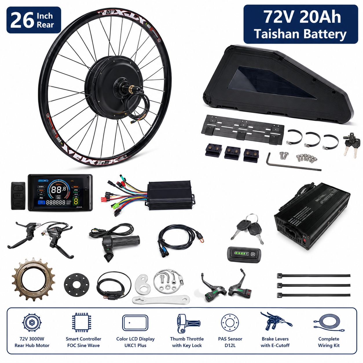 72V 3000W Rear Wheel eBike Conversion Kit 6