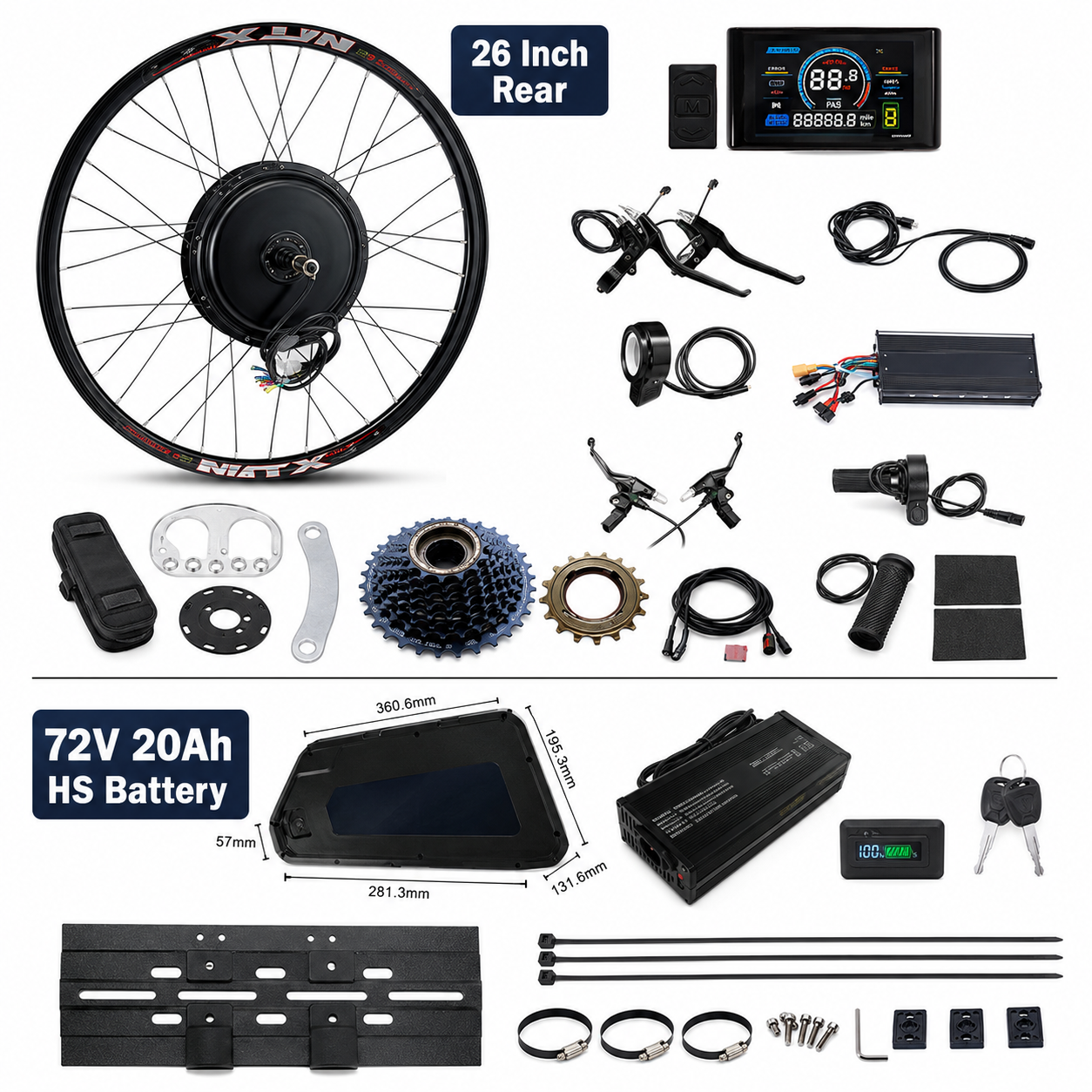 72V 3000W Rear Wheel eBike Conversion Kit 7