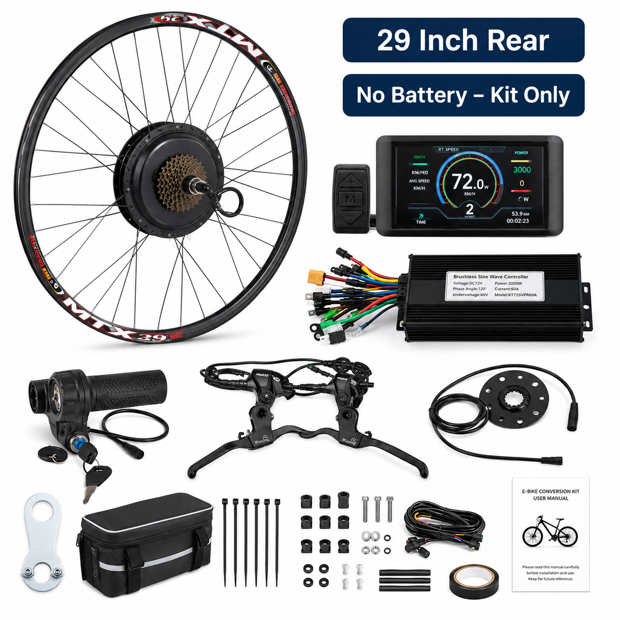 72V 3000W Rear Wheel eBike Conversion Kit 12