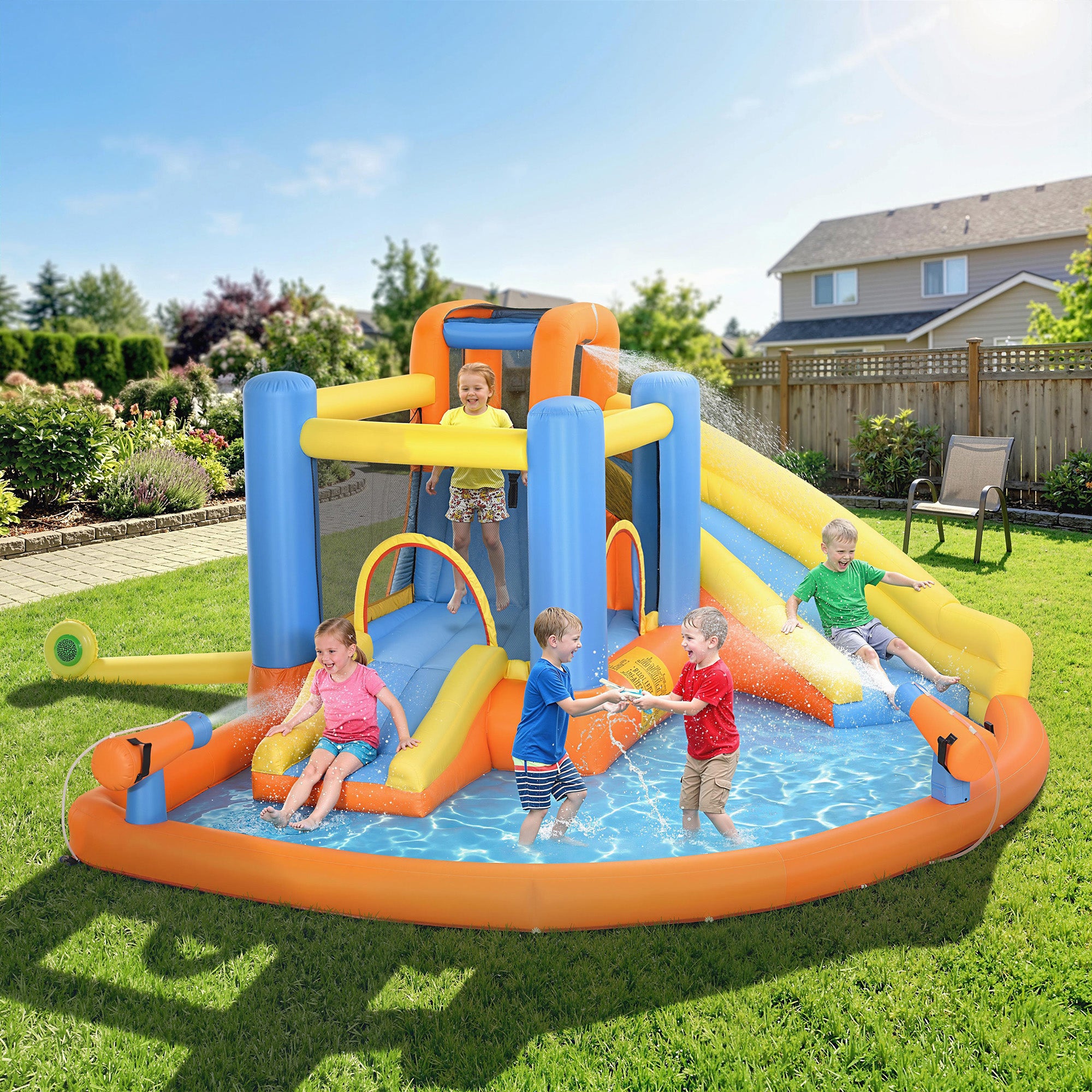 AIYAPLAY 5-in-1 Bouncy Castle with Dual Slides