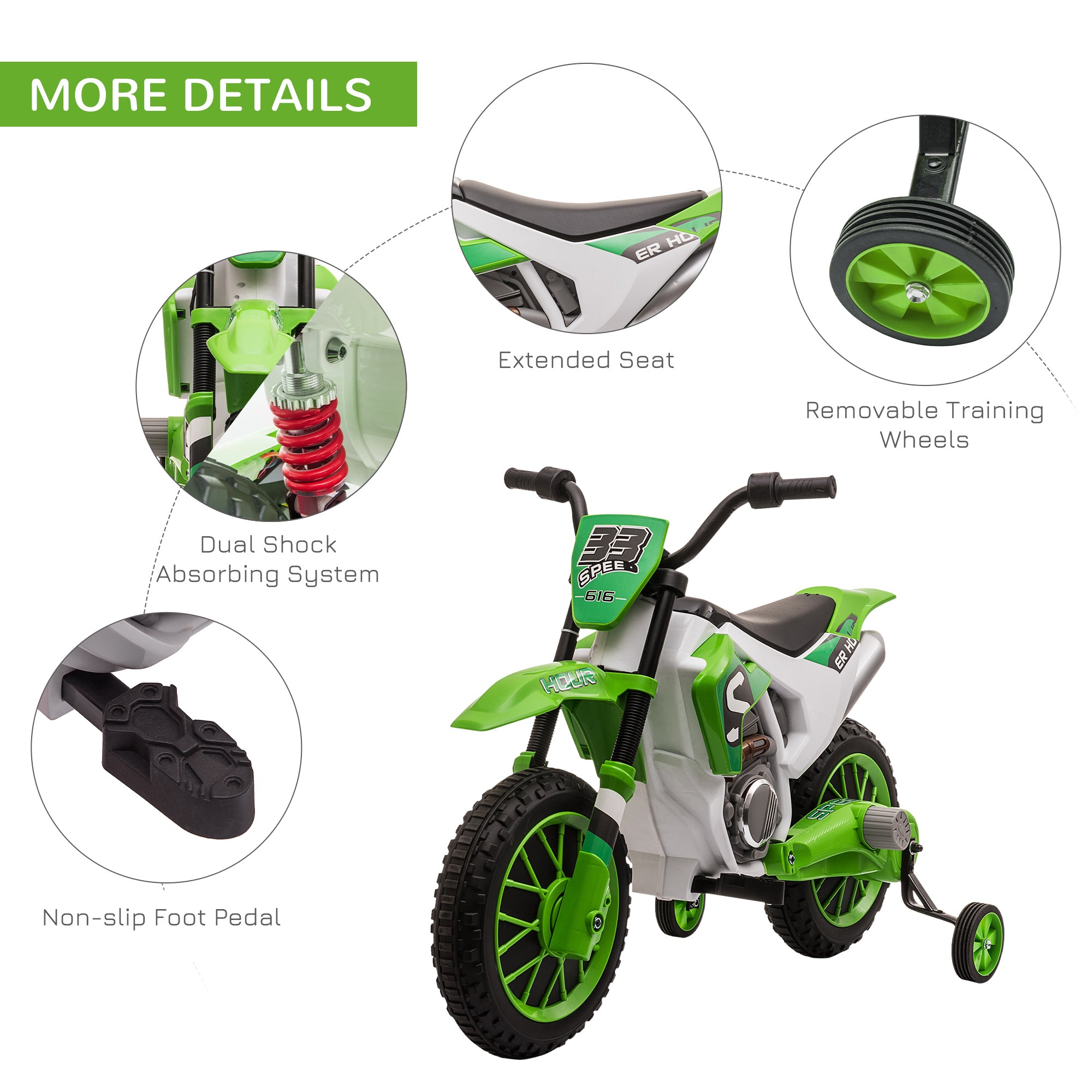 HOMCOM 12V Kids Electric Motorbike with Training Wheels