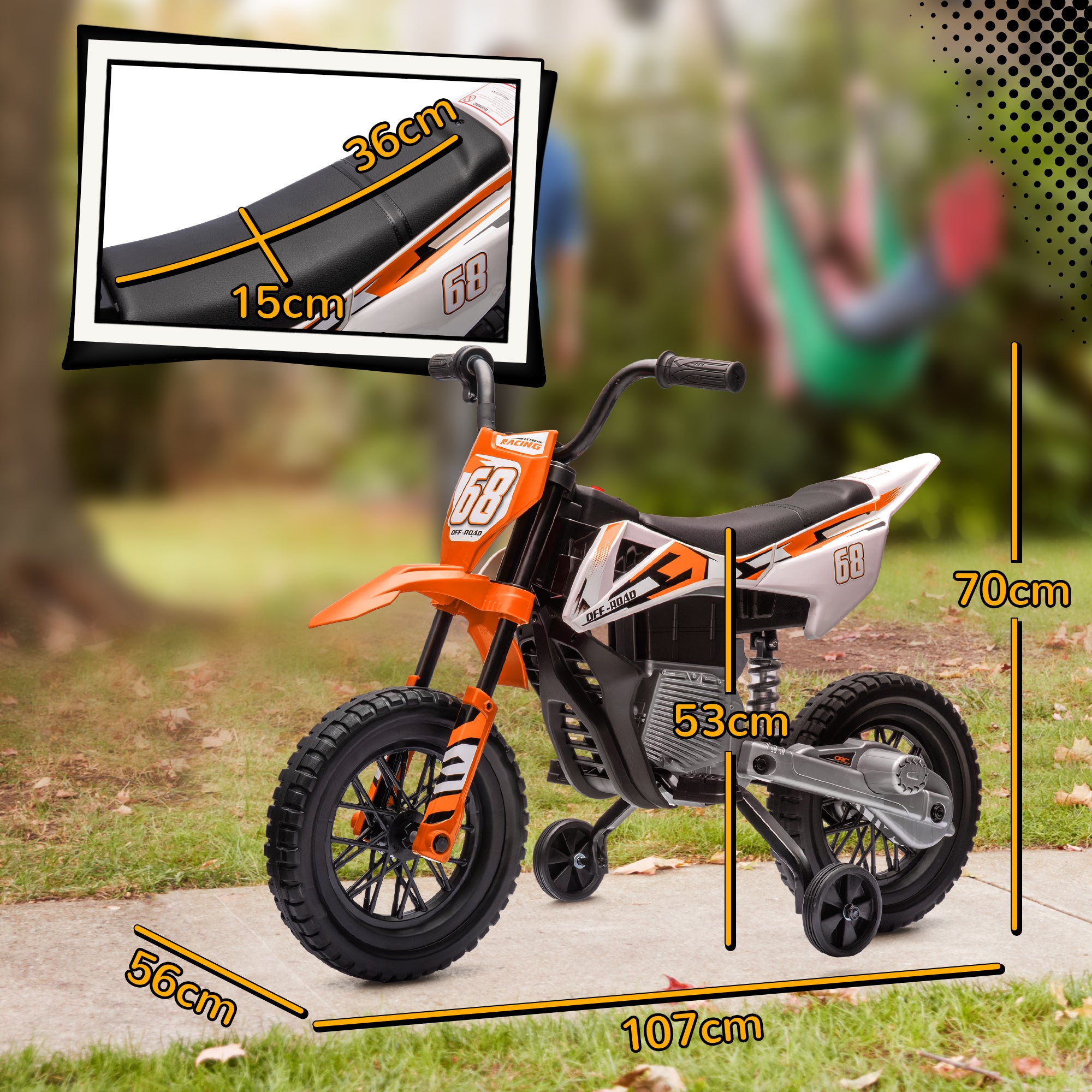 AIYAPLAY 12V Kids Electric Motorbike with Training Wheels