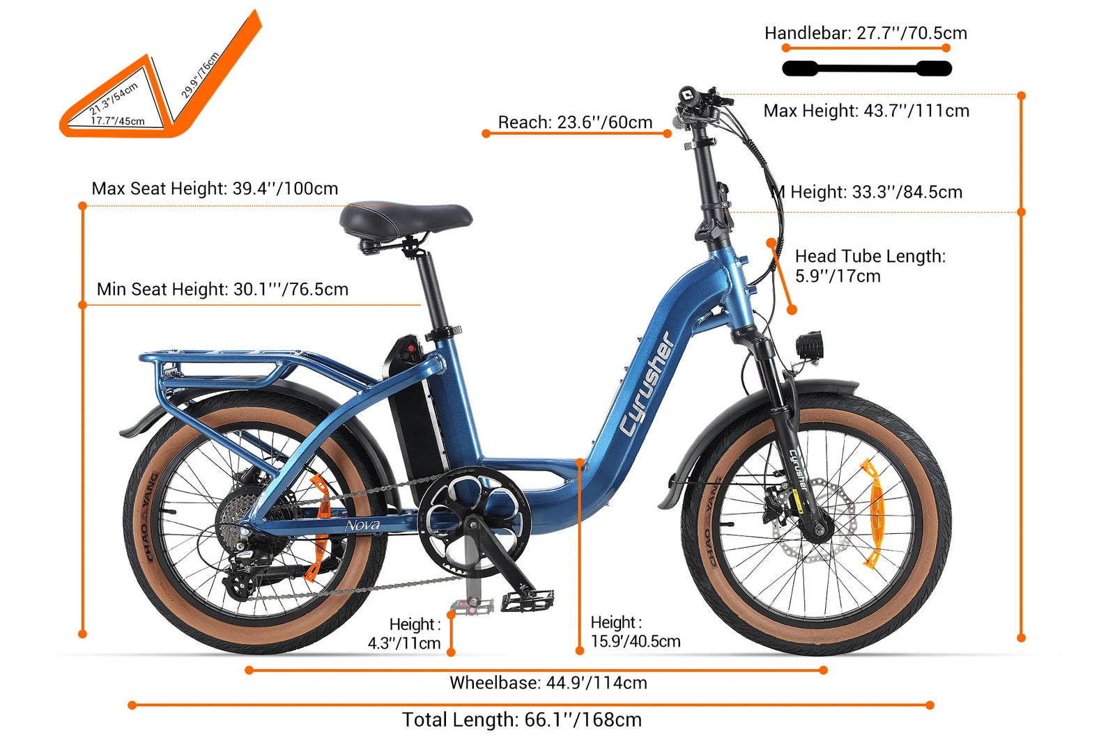 Cyrusher Nova Electric Bike dimensions