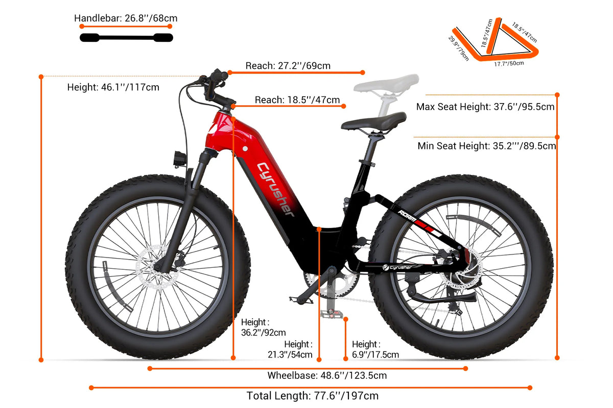 Cyrusher Roam Electric Bike size and dimensions