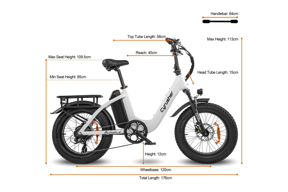 Cyrusher Rumble 2.0 Electric Bike size and dimensions