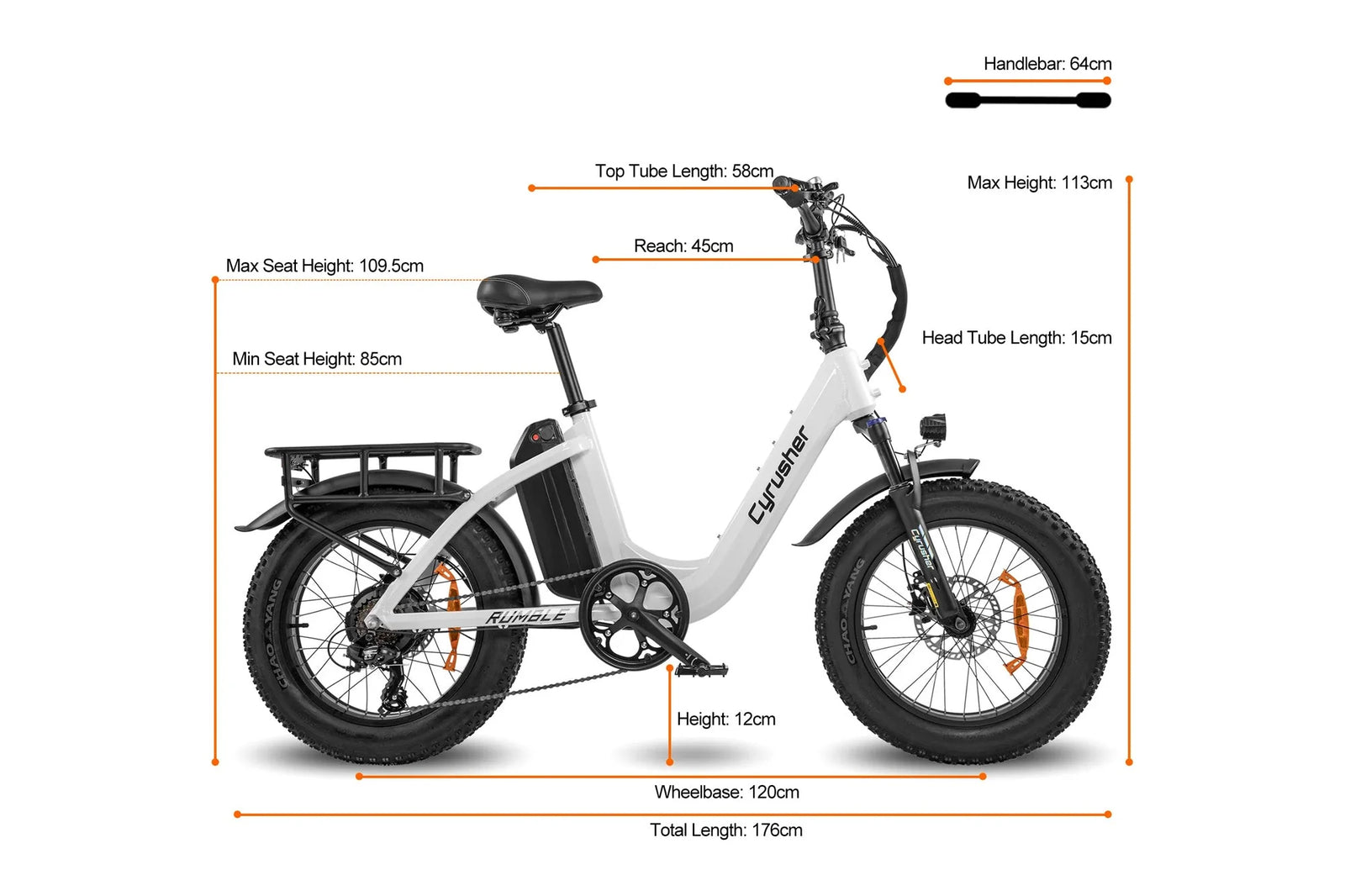 Cyrusher Rumble 2.0 Electric Bike dimensions