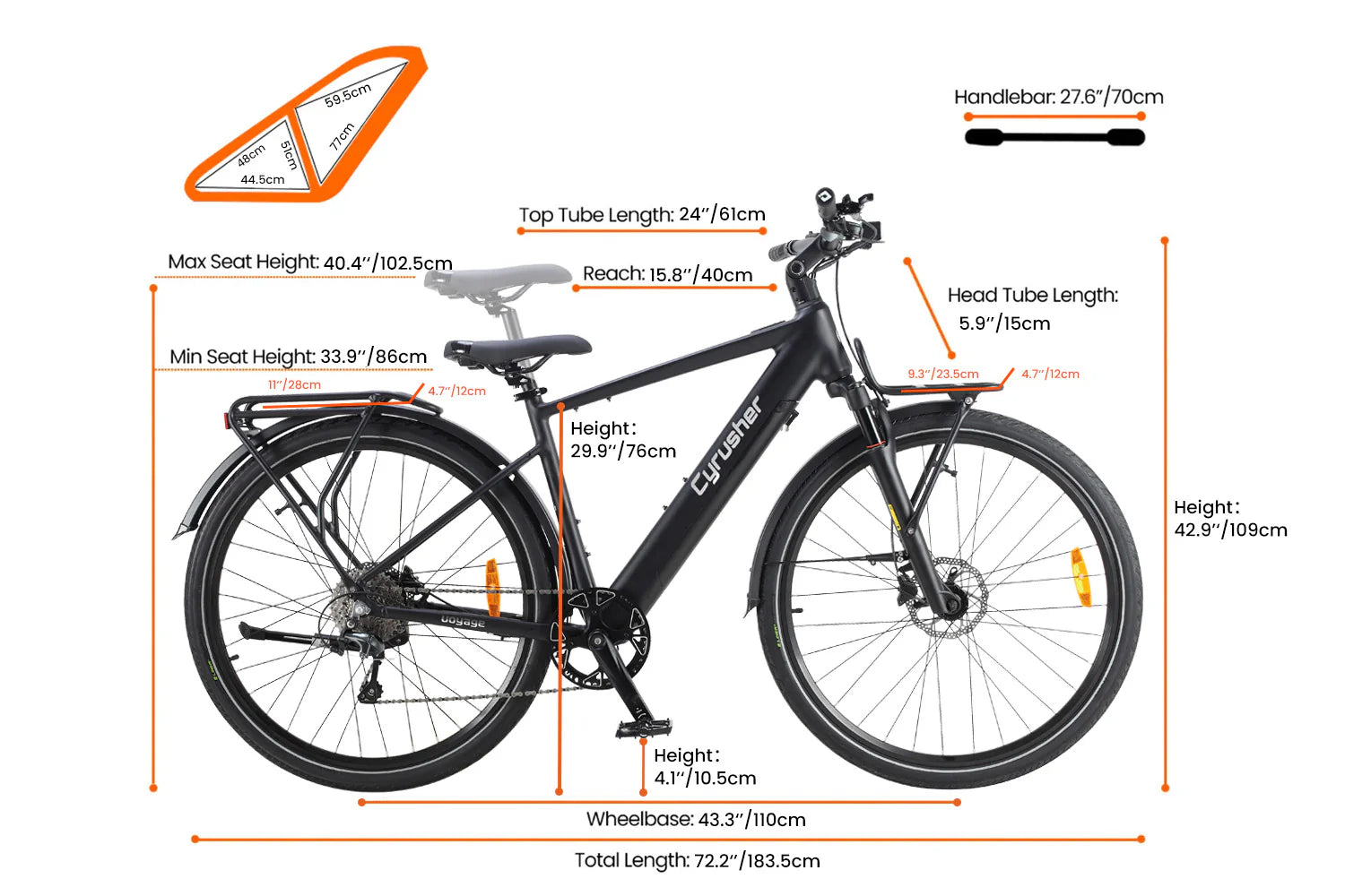 Cyrusher Voyage Electric Bike dimensions