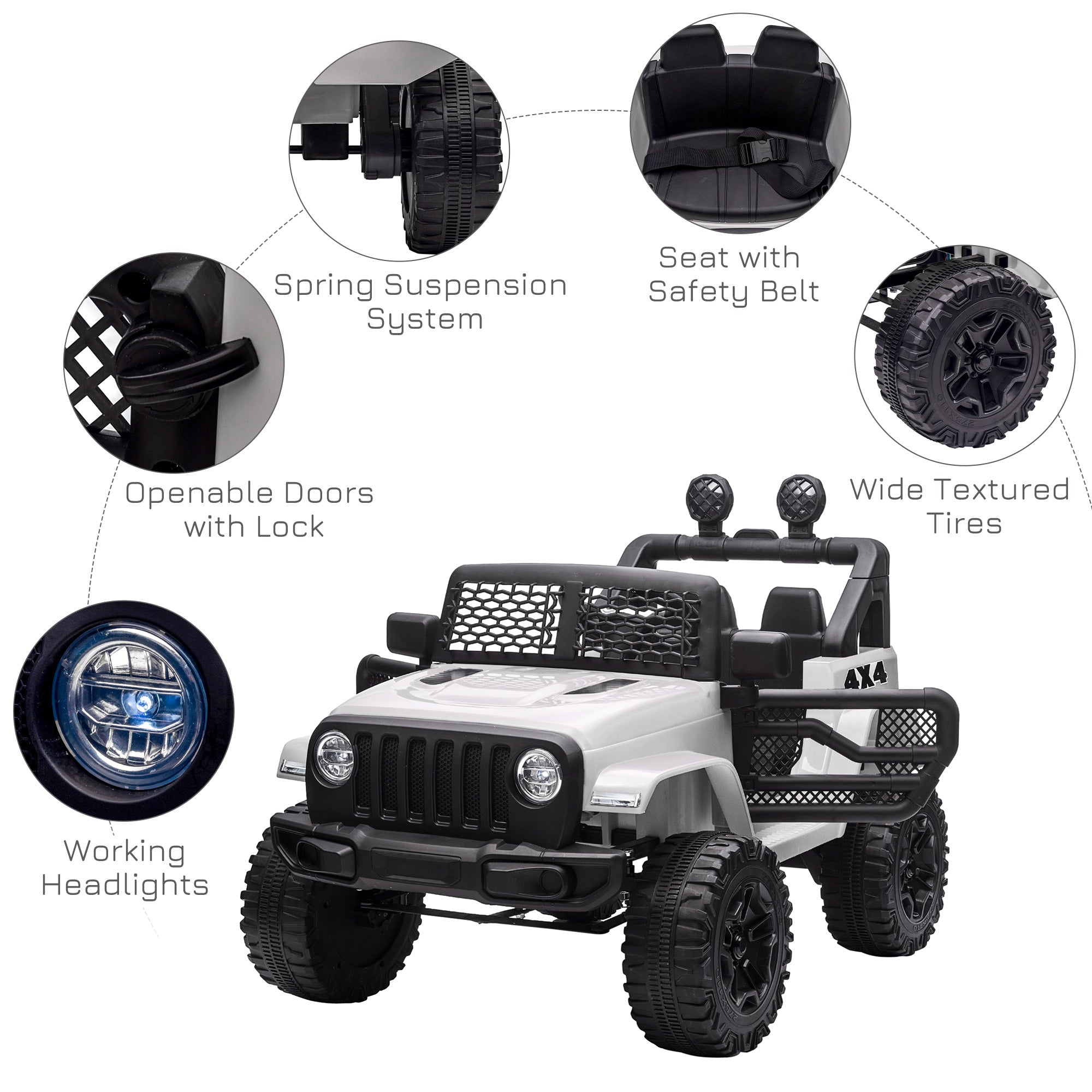 HOMCOM 12V Kids Off-Road Ride-On Car / Truck - White