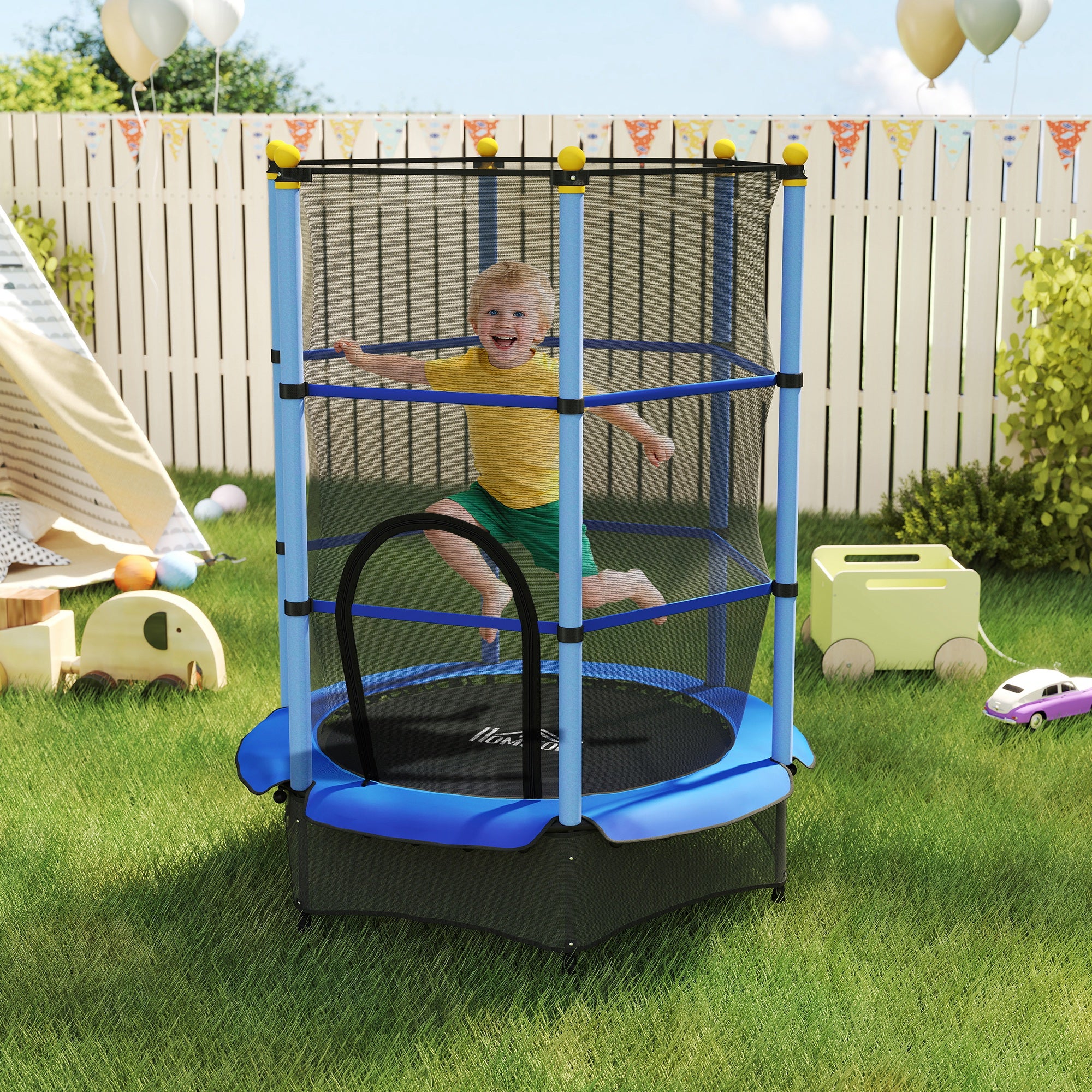 HOMCOM 4.6FT/55" Kids Trampoline with Enclosure Net, Outdoor Indoor Use, for Ages 3-10 Years 8