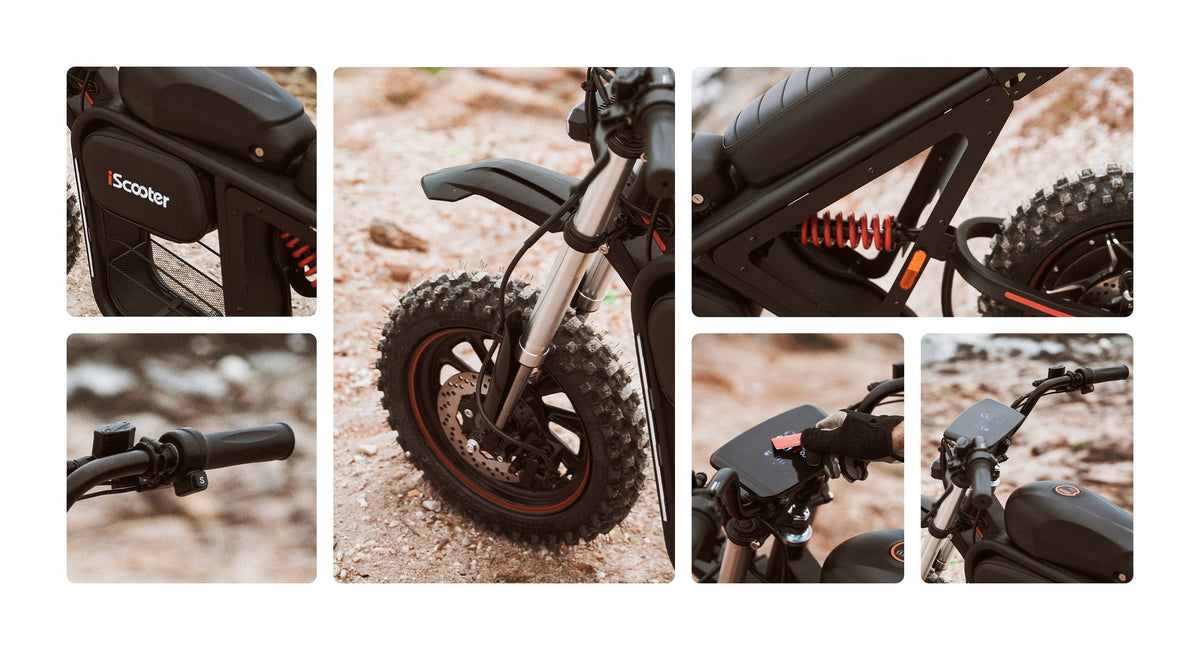 iScooter DX5Max feature details including tyre suspension battery and NFC controls