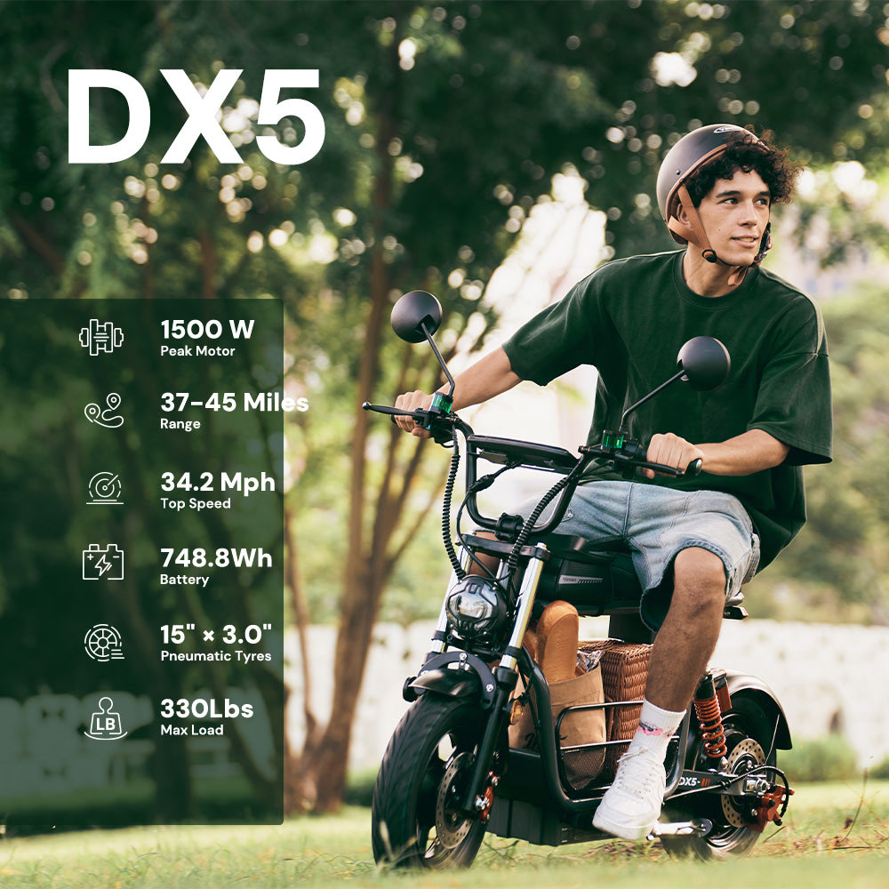iScooter DX5 / DX5Pro Electric Scooter with Seat & Large Basket - DX5 1500W