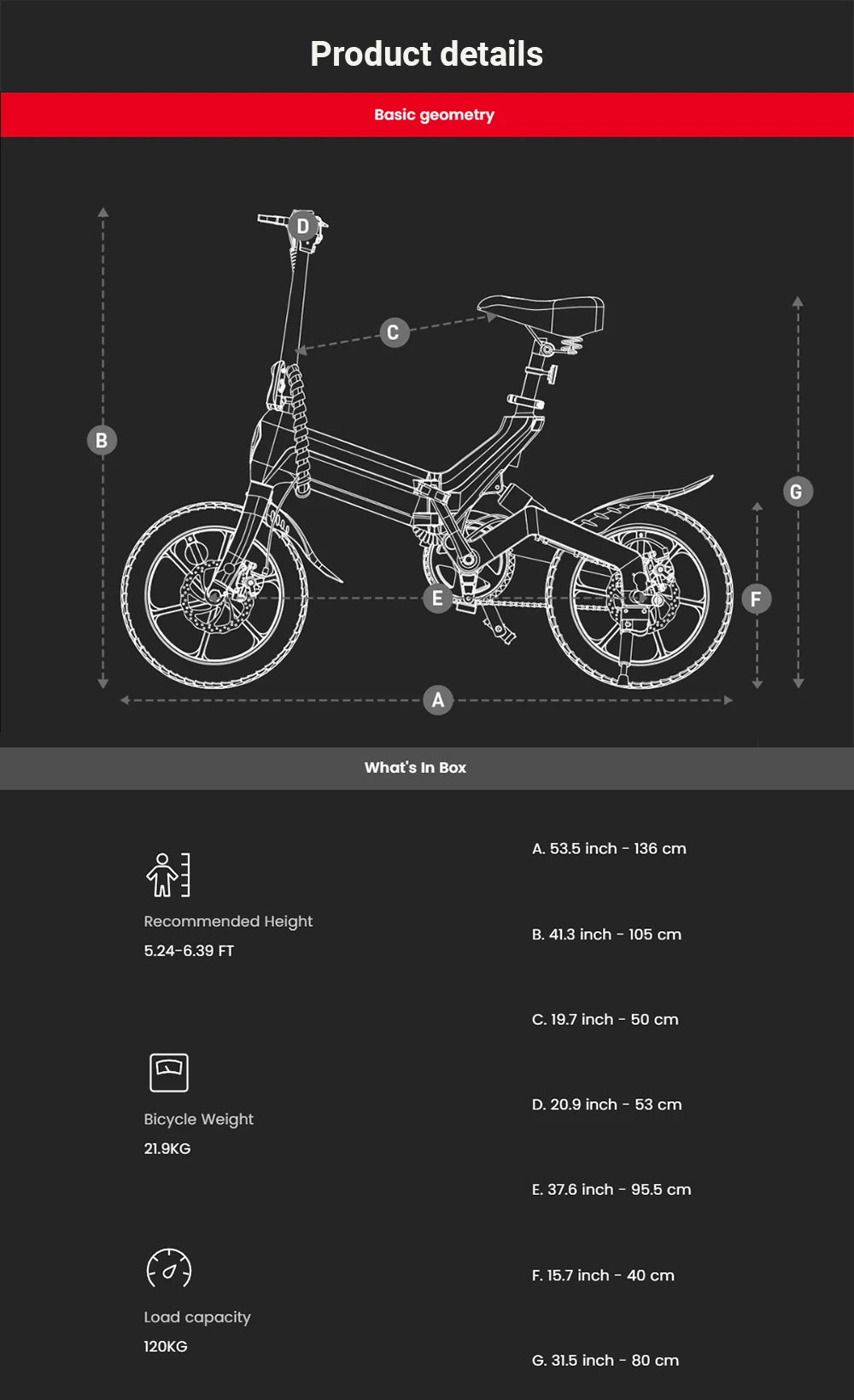 DYU A16 Electric Bike dimensions