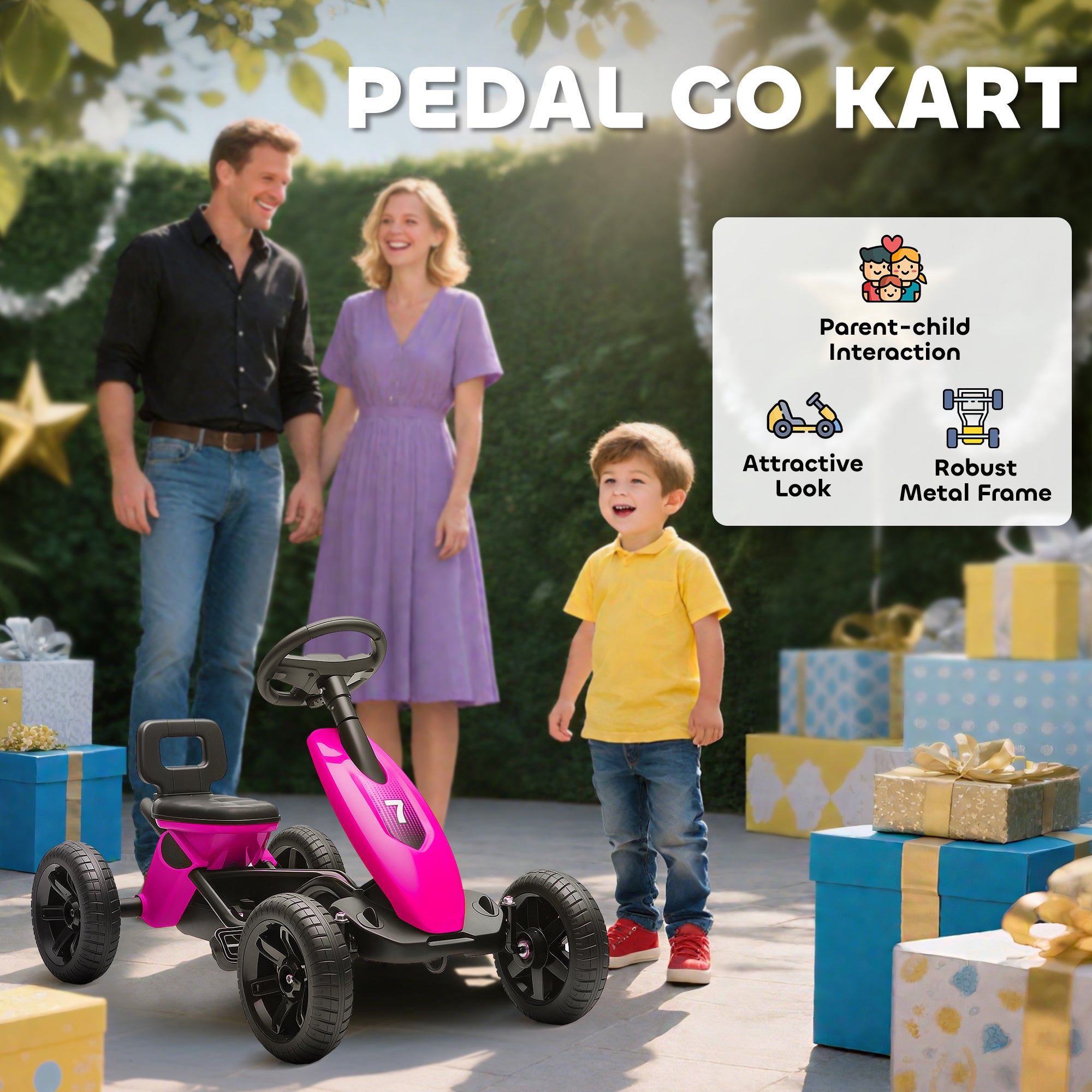 AIYAPLAY Kids Pedal Go Kart Metal Frame EVA Wheels