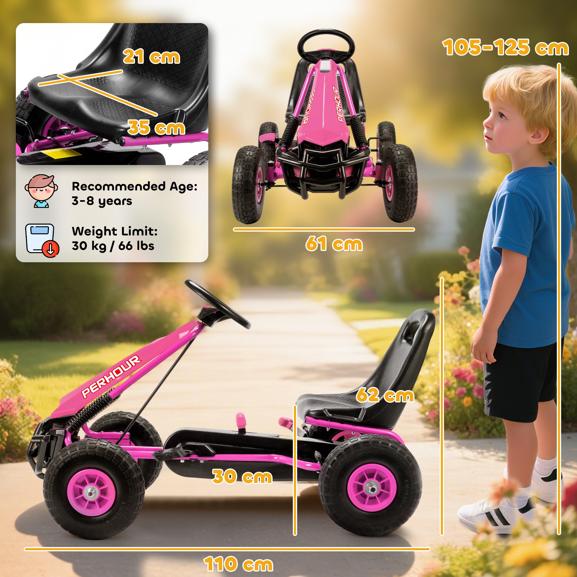 AIYAPLAY Kids Pedal Go Kart Adjustable Seat EVA Tyres