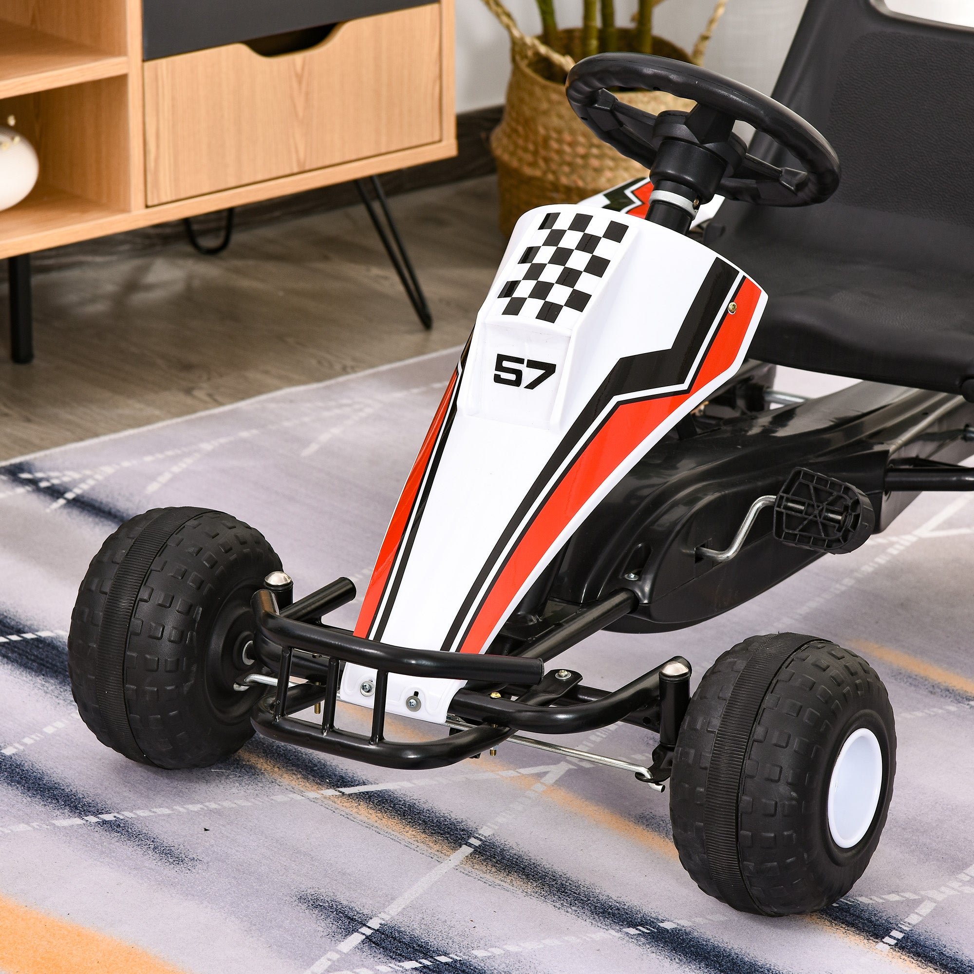HOMCOM Kids Pedal Go Kart Manual Ride-On White 104x66cm