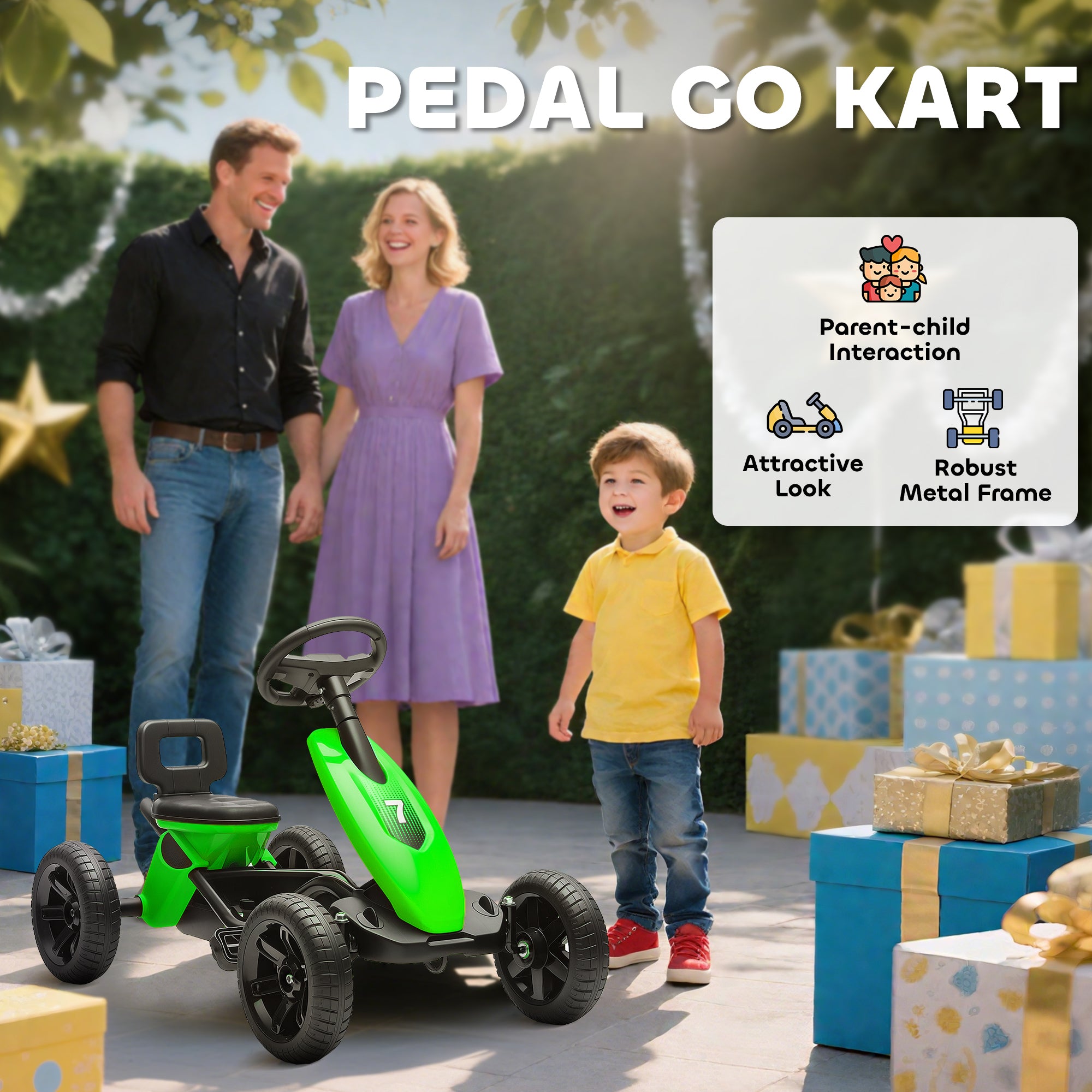 AIYAPLAY Kids Pedal Go Kart Metal Frame EVA Wheels