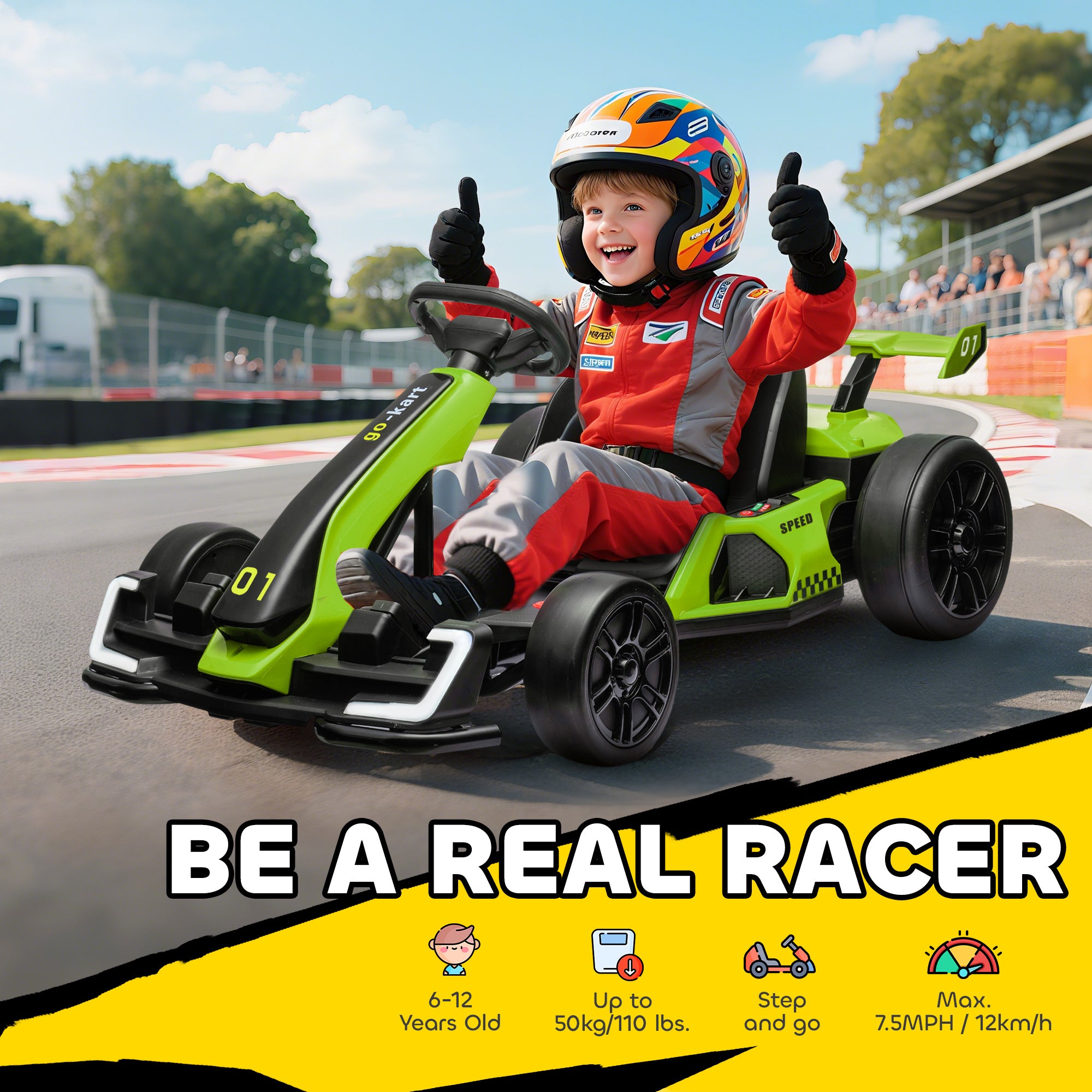 HOMCOM 24V Electric Go Kart for Kids with Adjustable Seat for 6-12 Years
