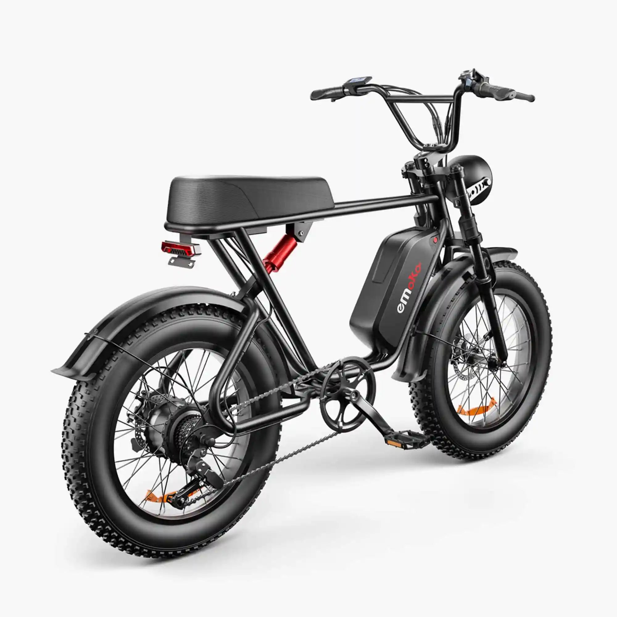 Emoko C91 electric bike rear three-quarter view with black seat