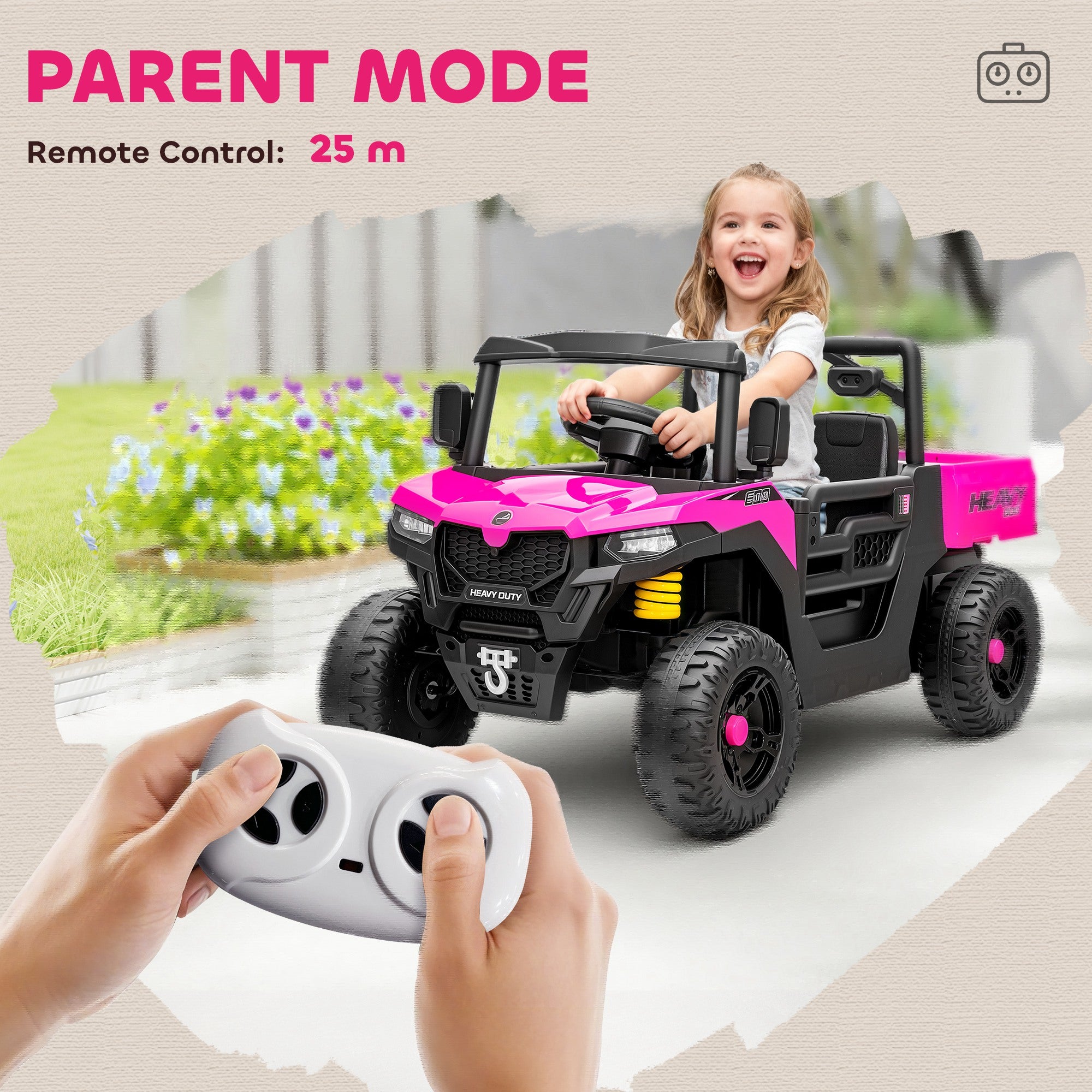 AIYAPLAY 12V Kids UTV Ride-On with Dump Bed