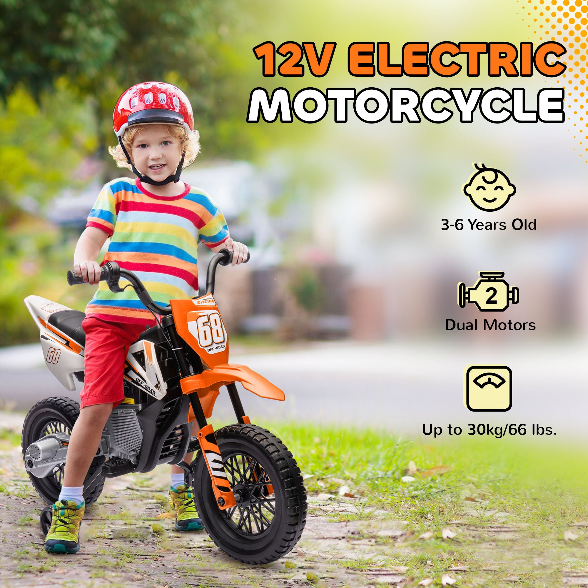 AIYAPLAY 12V Kids Electric Motorbike with Training Wheels