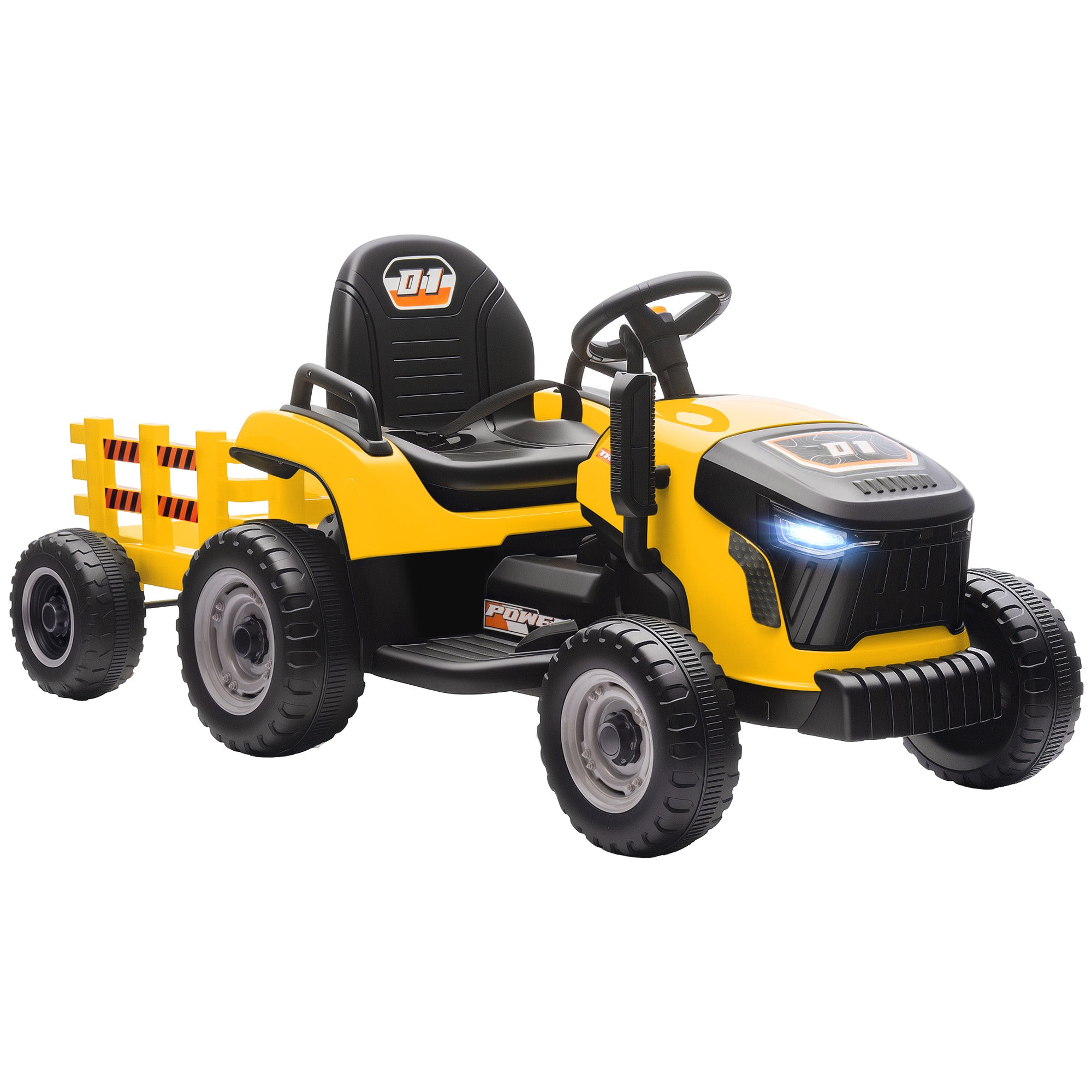 AIYAPLAY 12V Kids Ride-On Tractor with Trailer