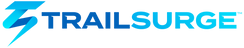 Blue and light blue Trail Surge logo with stylized lightning bolt icon on a transparent background