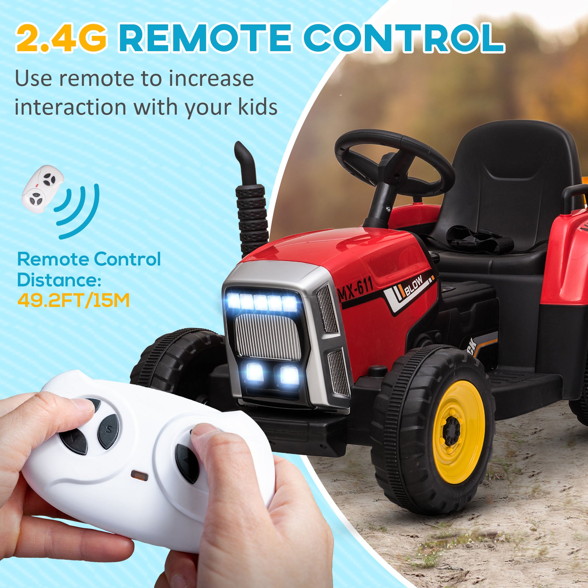 HOMCOM Kids Electric Ride-On Tractor with Trailer