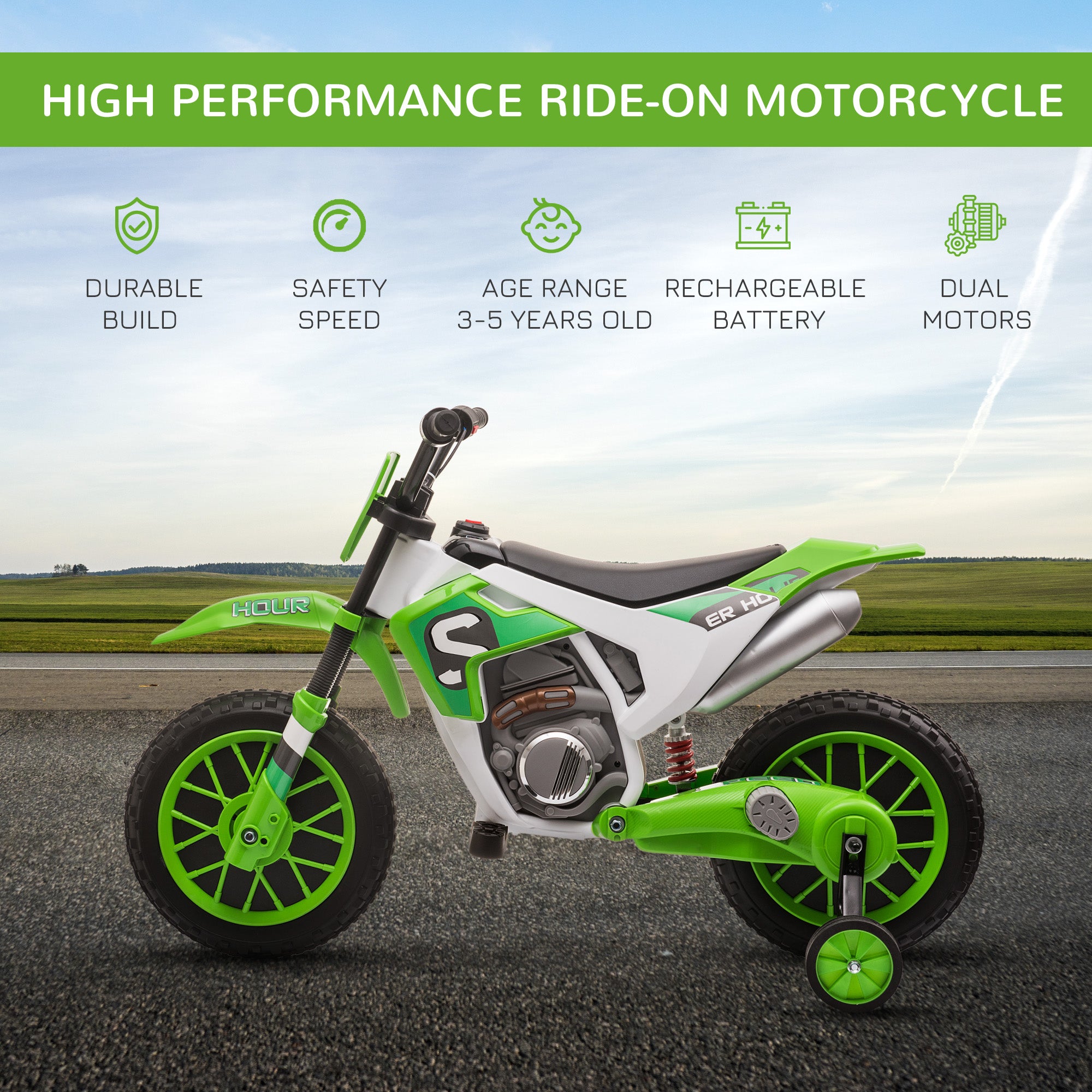 HOMCOM 12V Kids Electric Motorbike with Training Wheels
