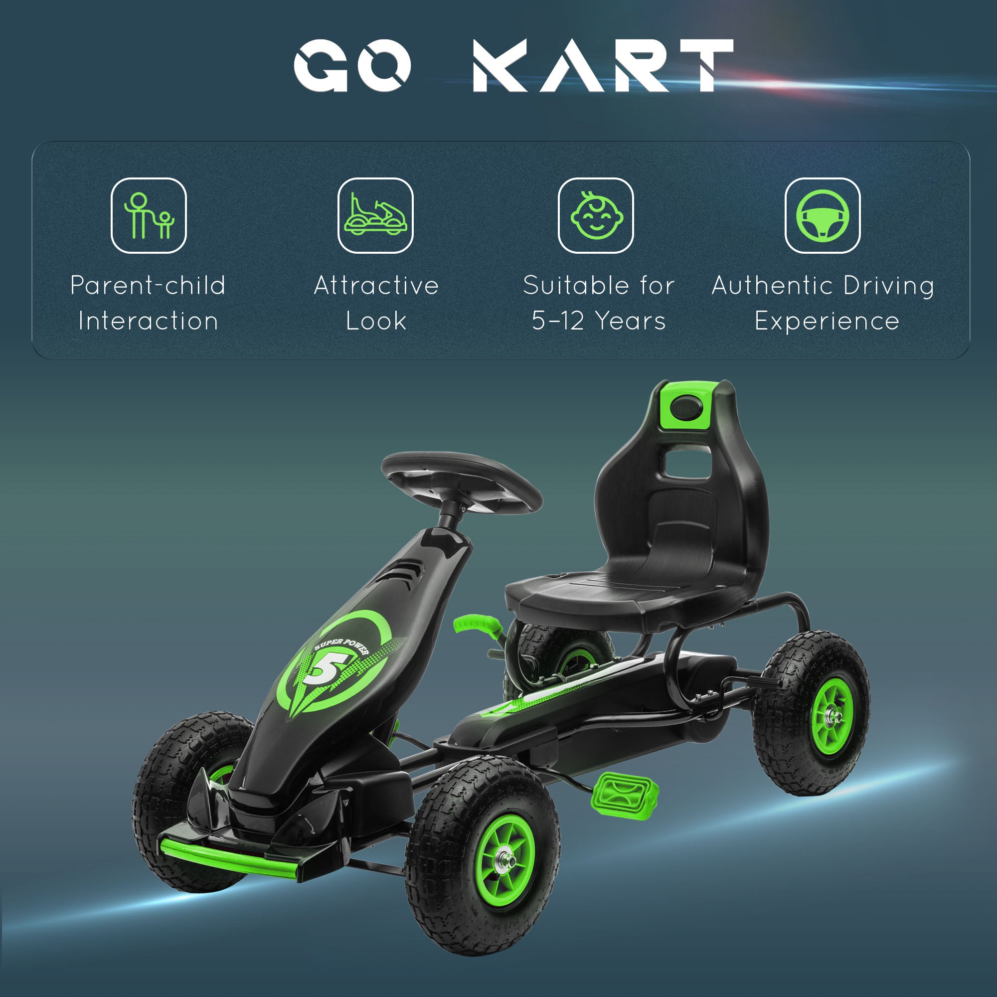 HOMCOM Kids Go Kart Adjustable Seat Inflatable Tyres