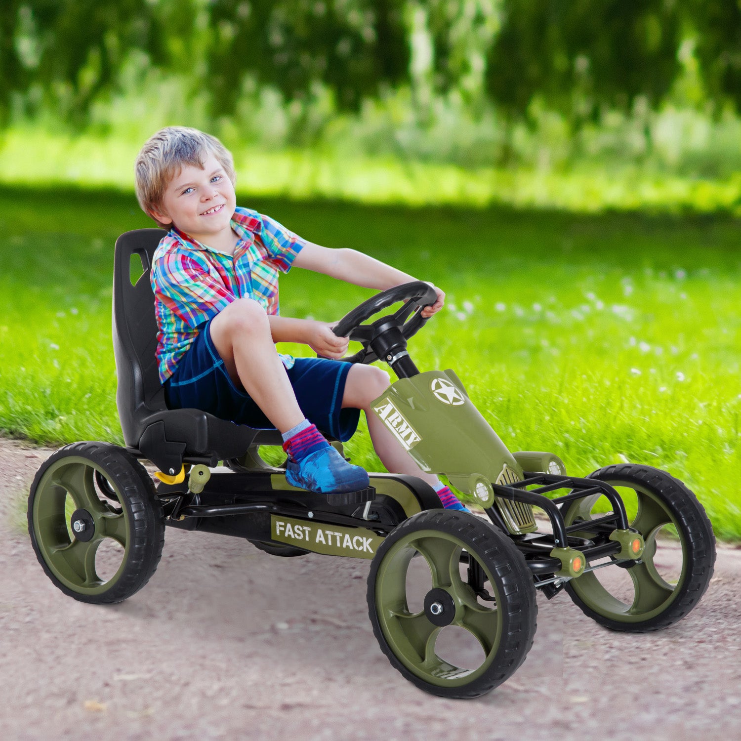 HOMCOM Kids Go Kart Racer Adjustable Seat Green