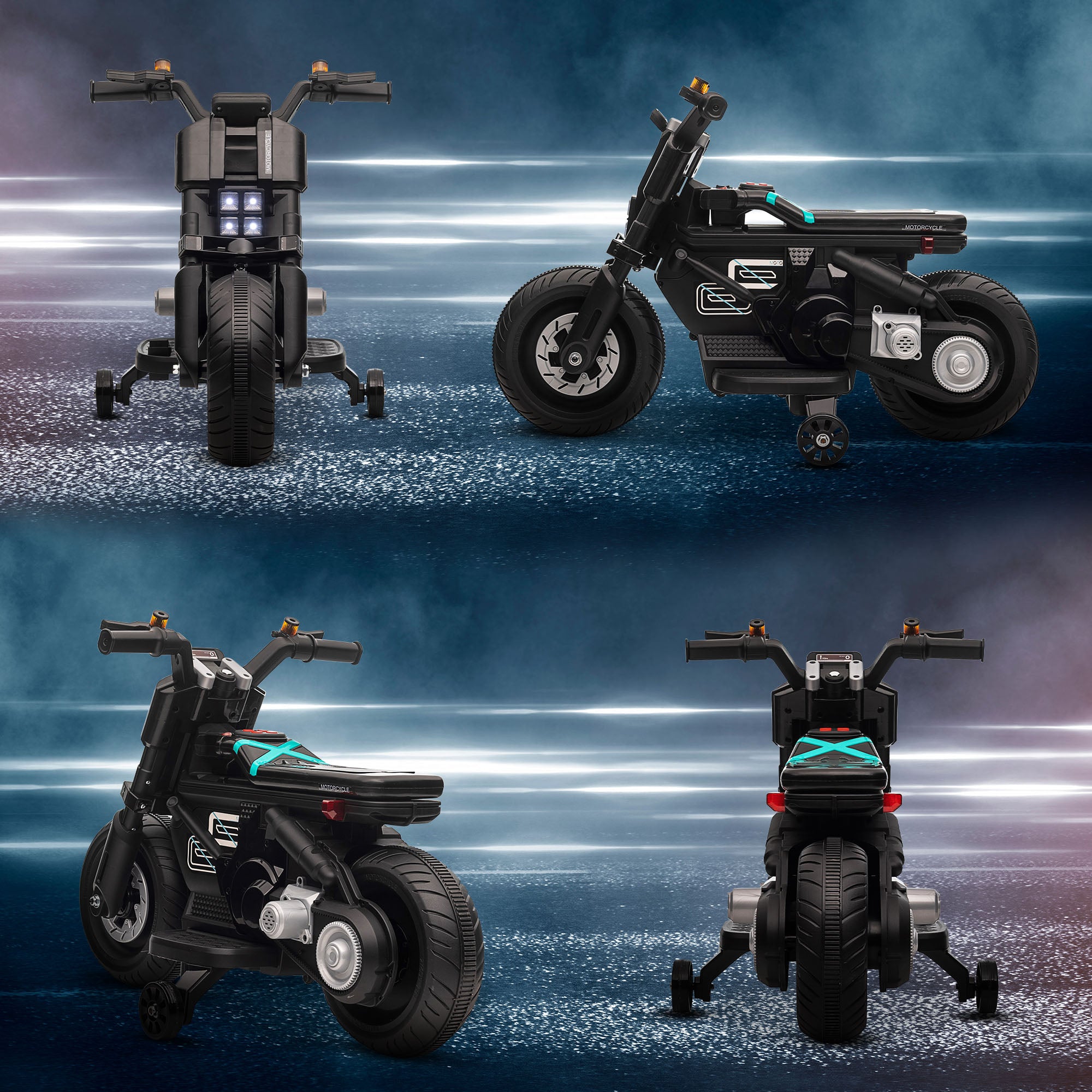 HOMCOM Kids Electric Motorbike with Training Wheels - Black