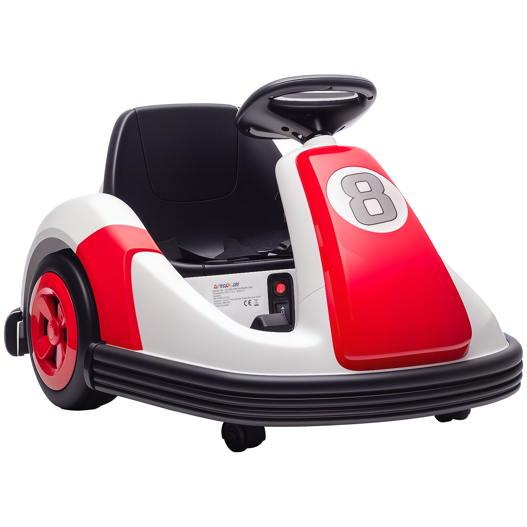 AIYAPLAY 6V Kids Bumper Car with 360° Rotation - Red