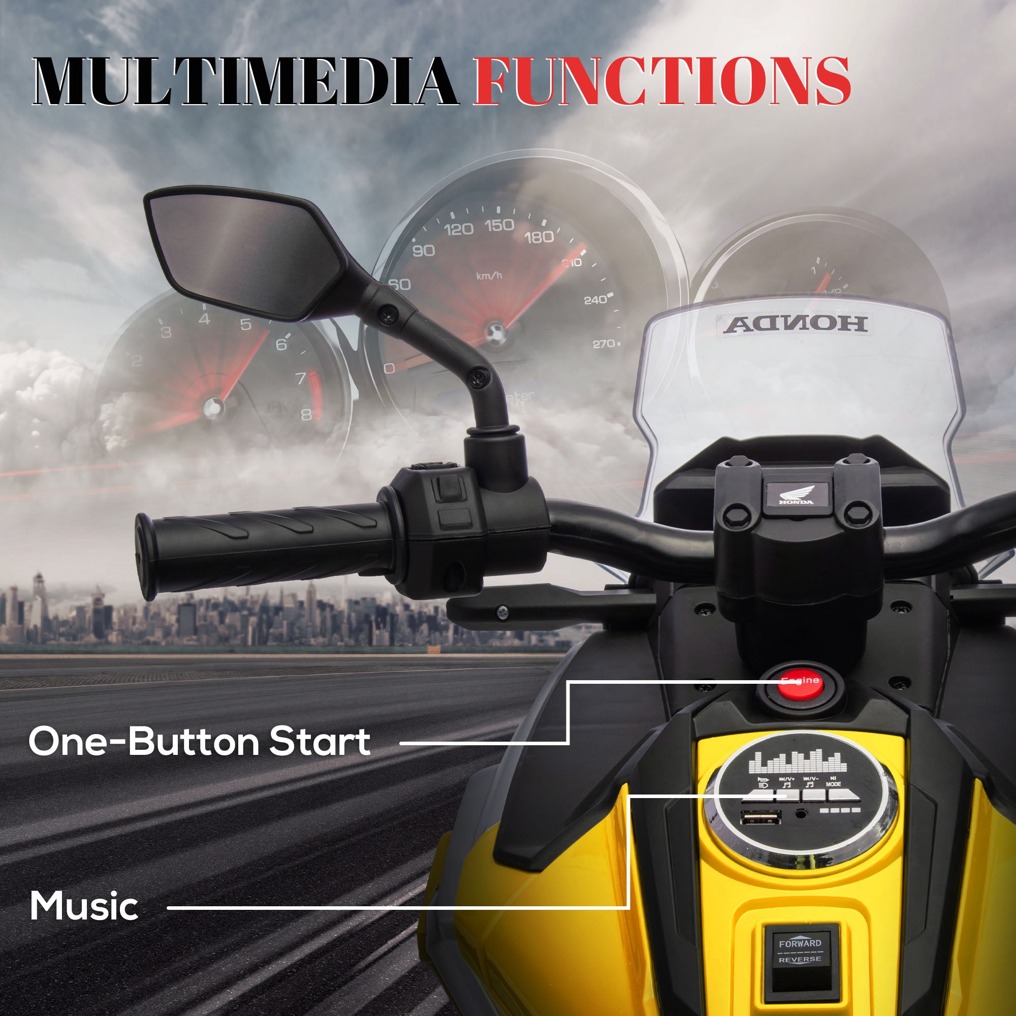 AIYAPLAY Honda 12V Kids Electric Motorbike - Yellow