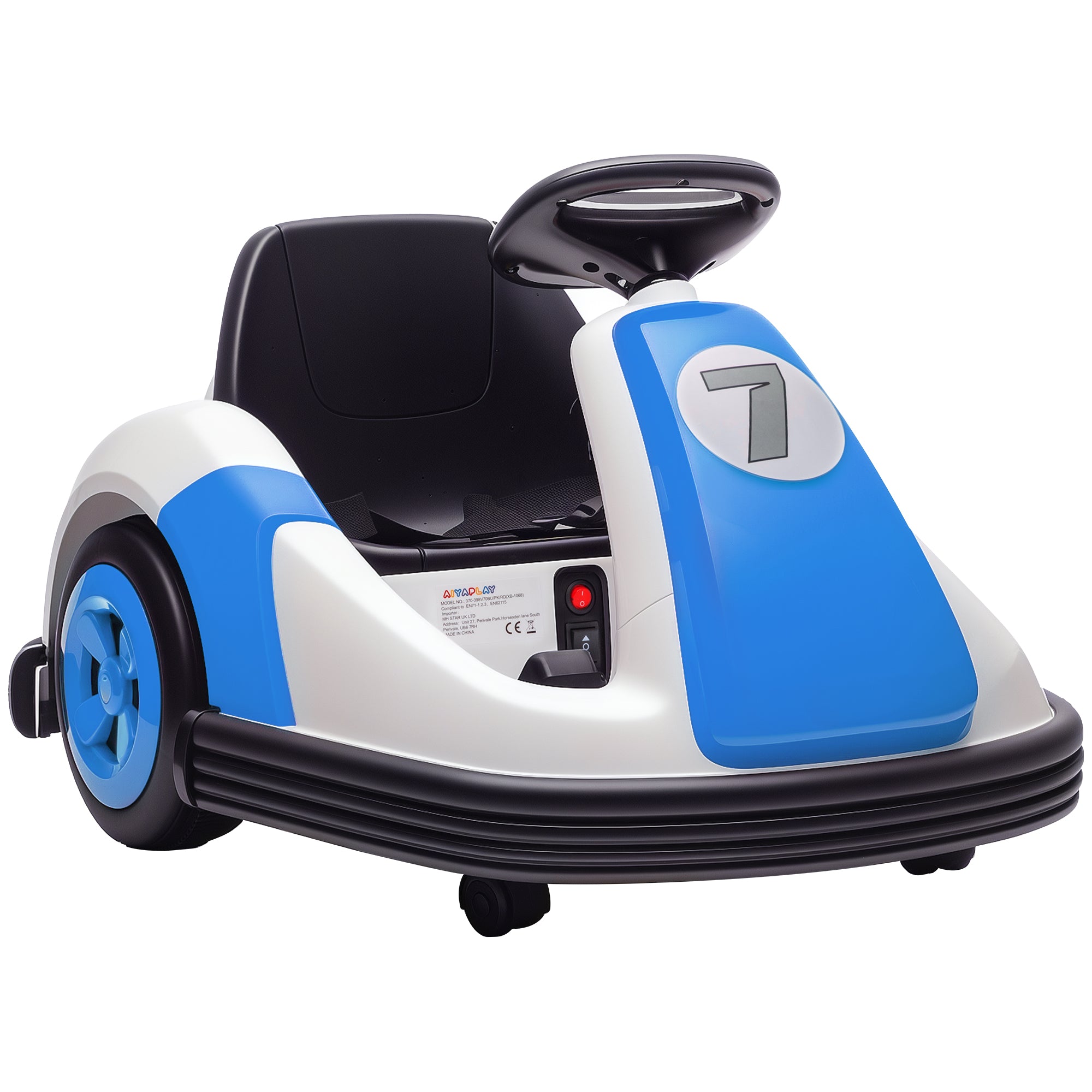 AIYAPLAY 6V Kids Bumper Car with 360° Rotation - Blue
