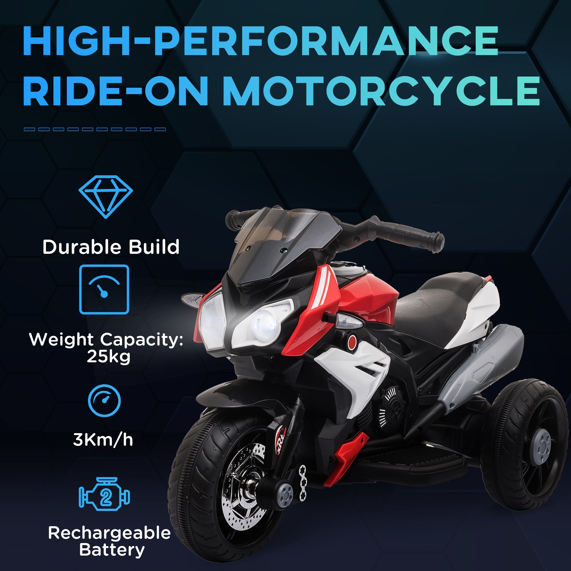 HOMCOM Kids Three-Wheel Electric Motorbike - Black