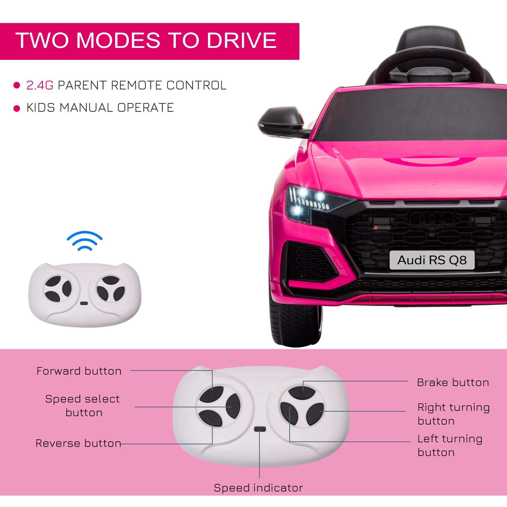 HOMCOM Audi RS Q8 6V Kids Ride-On Car - Pink
