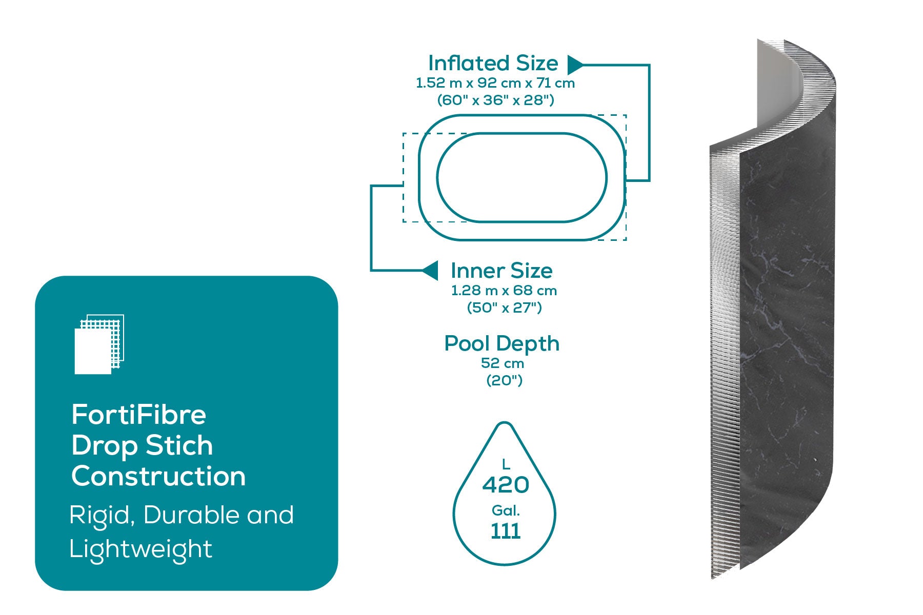 Lay-Z-Spa Glacial Dip Pro dimensions and FortiFiber construction