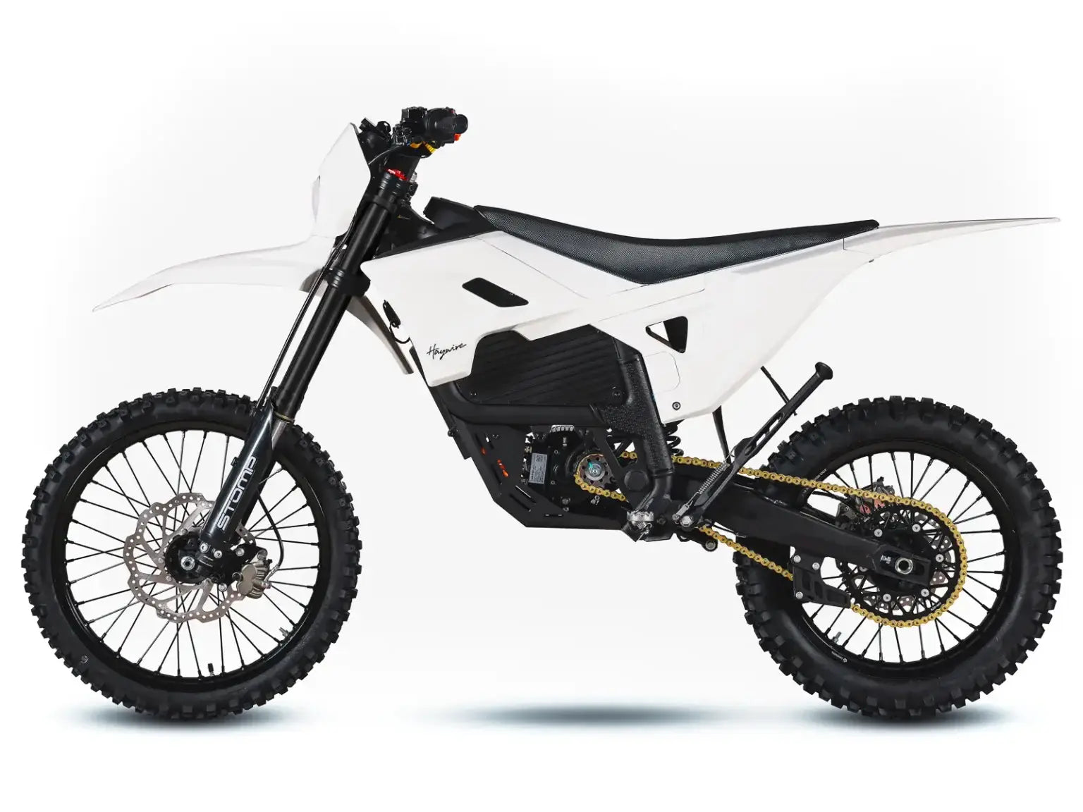 Stomp Haywire 2026 Electric Dirt Bike - White side view