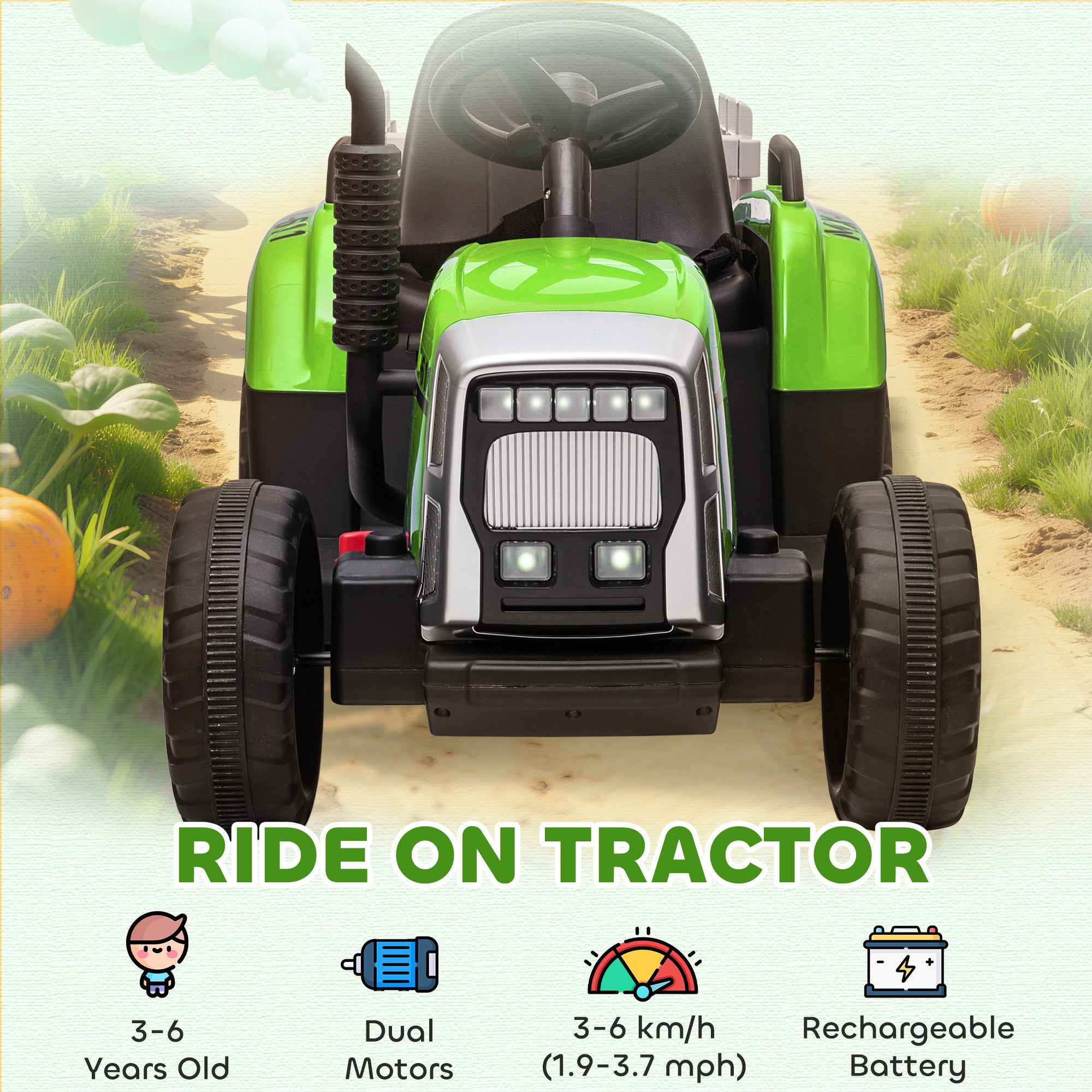 HOMCOM Kids Electric Ride-On Tractor with Trailer
