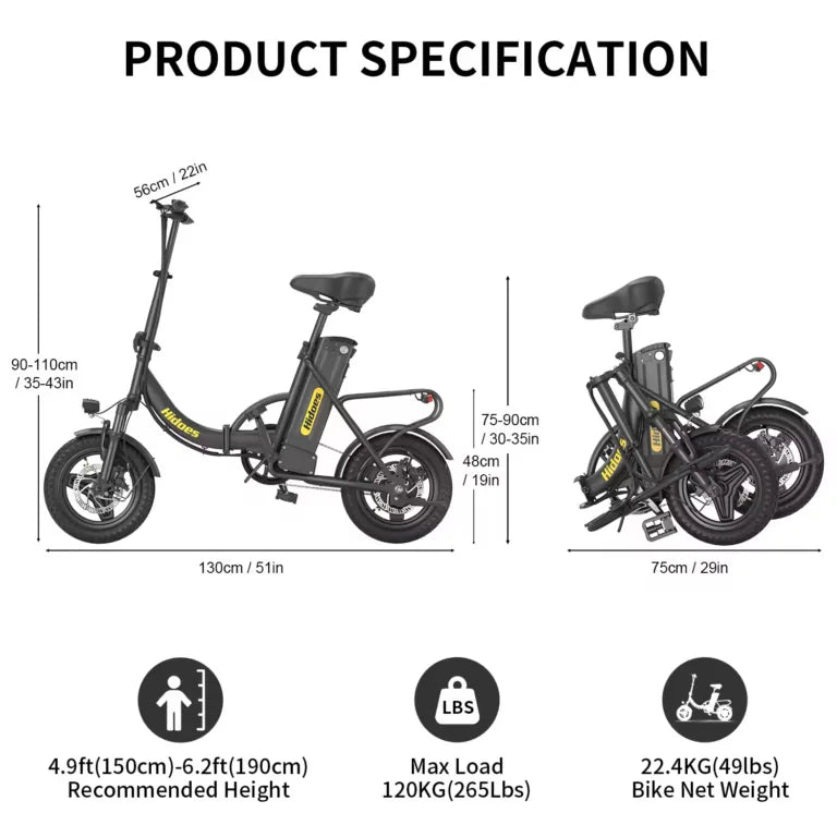Hidoes C5 Electric Bike dimensions