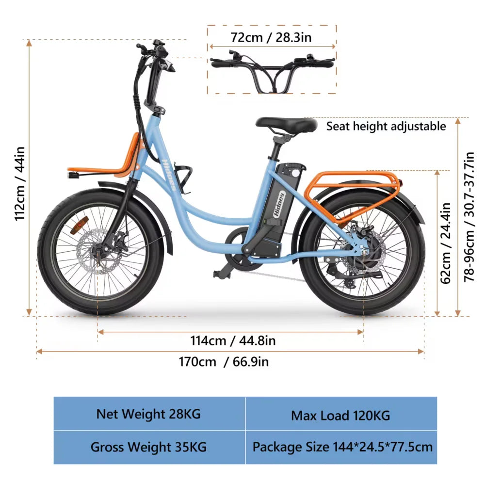 Hidoes C6 20” Electric Bike dimensions