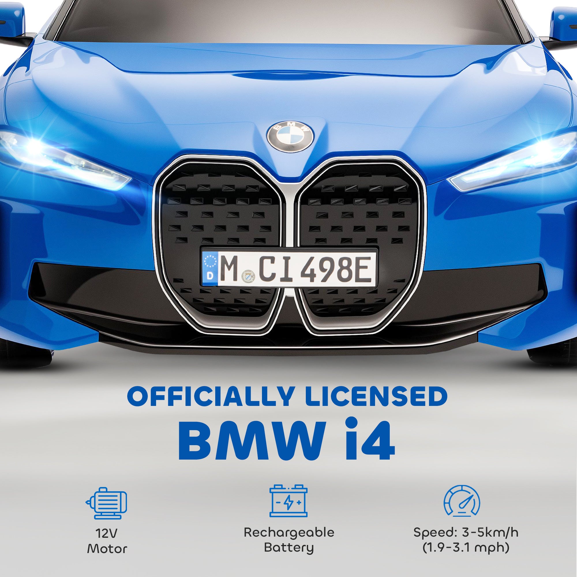 HOMCOM BMW i4 12V Kids Ride-On Car - Blue