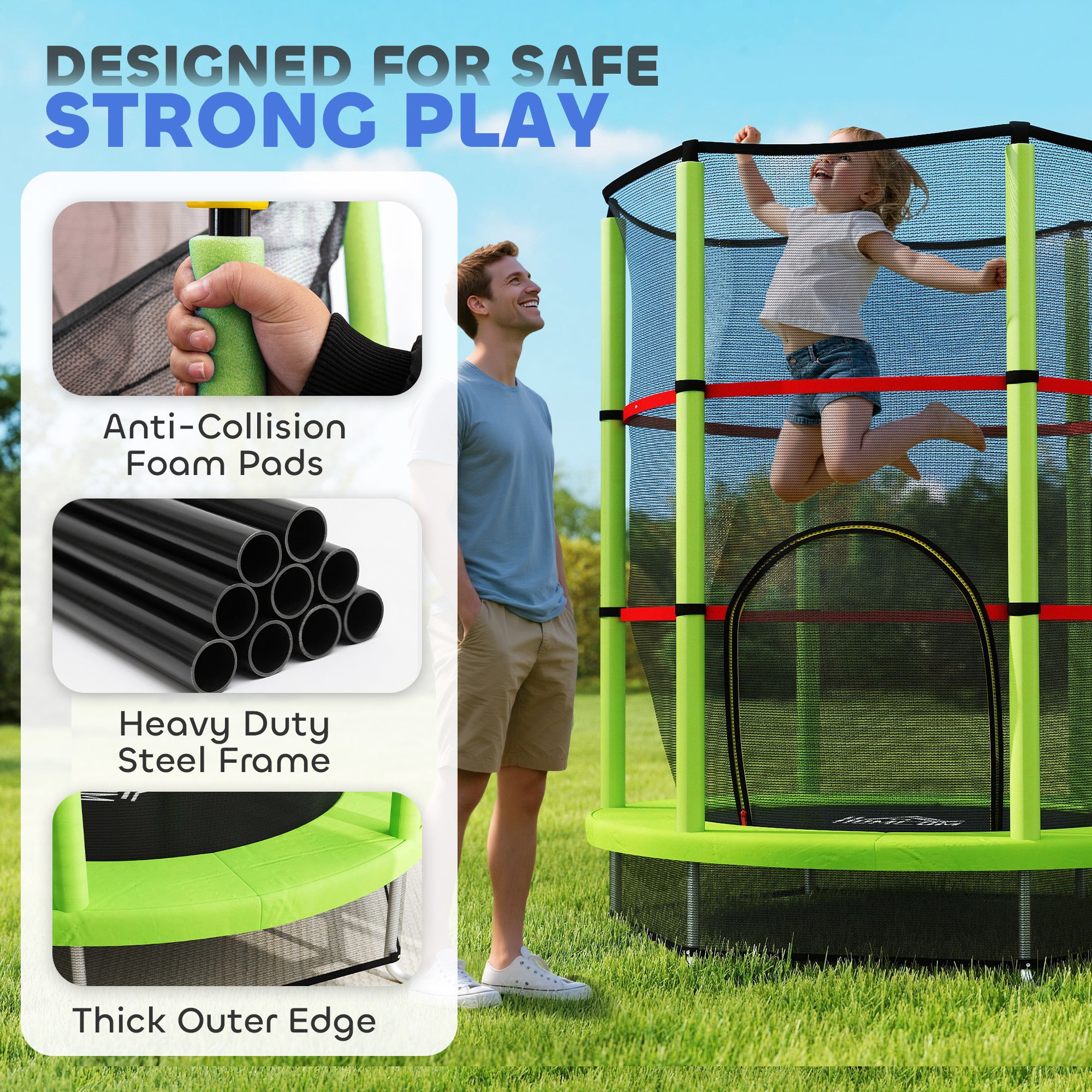 HOMCOM Kids Trampoline, with Enclosure Net, Steel Frame, for Ages 3-6 Years 8