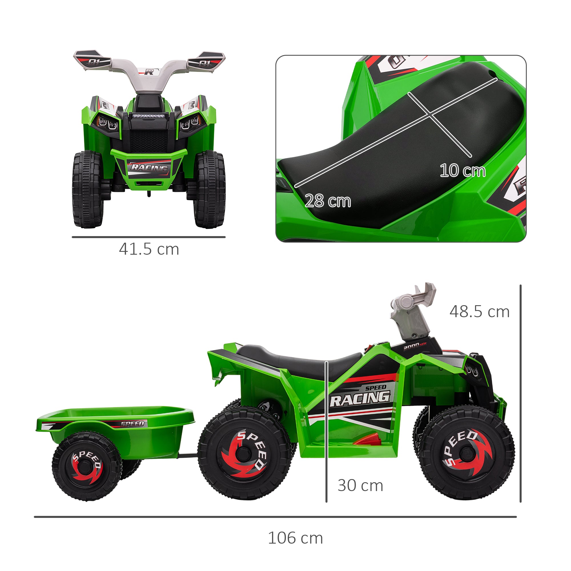 HOMCOM 6V Kids Quad Bike with Trailer - Blue