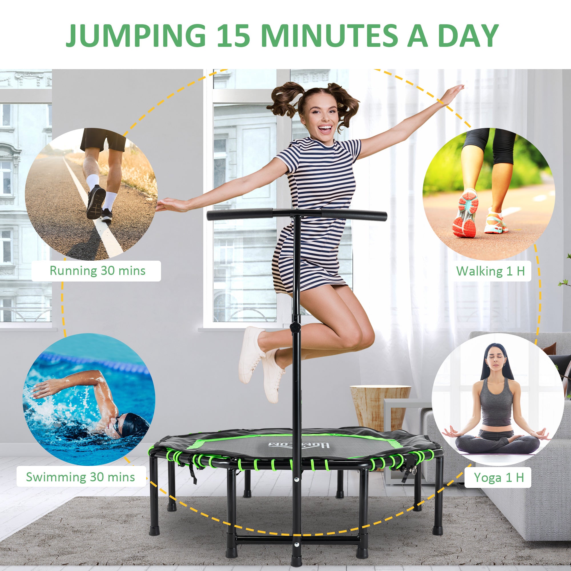 HOMCOM 48" Octagonal Fitness Trampoline - Green