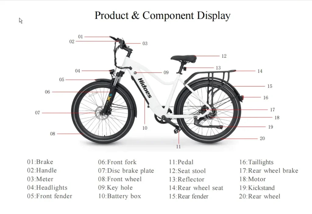 Hidoes BN1 Electric Bike dimensions