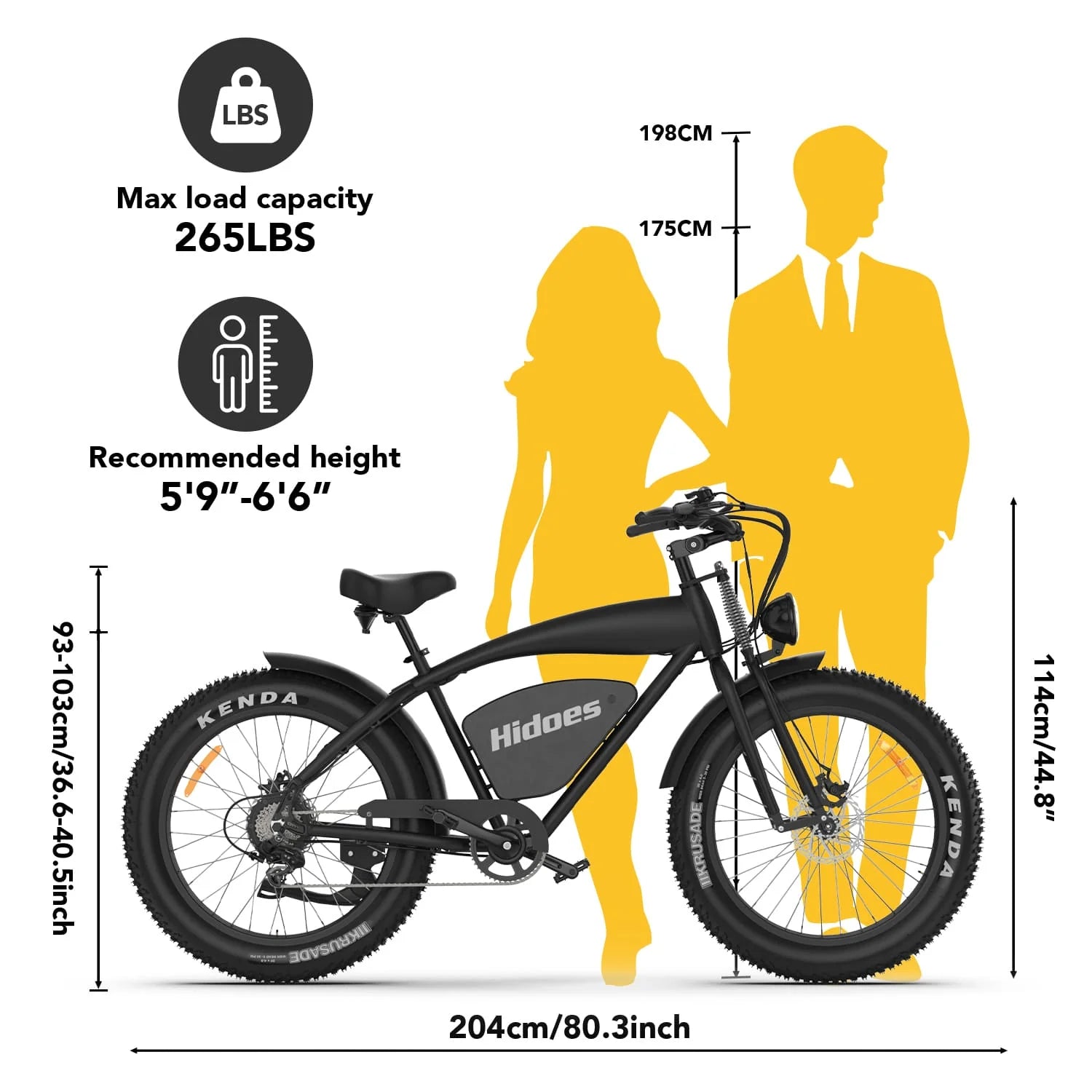 Hidoes B3 26" Fat Tyre Electric Bike dimensions